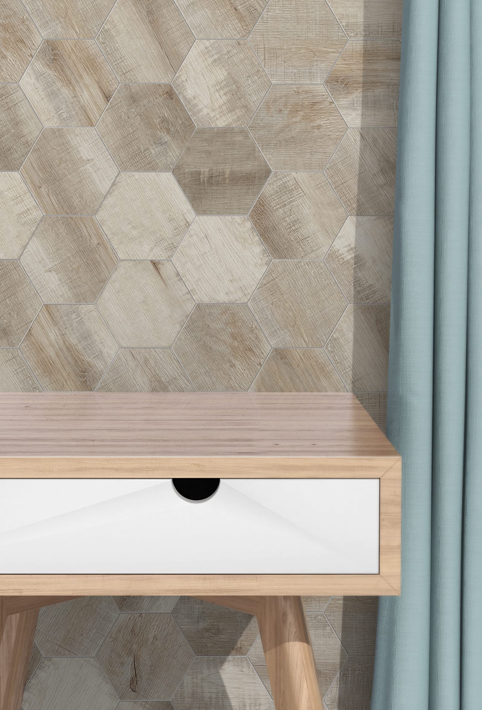 Hexagon Wood Grain Peel & Stick Backsplash Tiles - Easy DIY for Kitchen & Bathroom