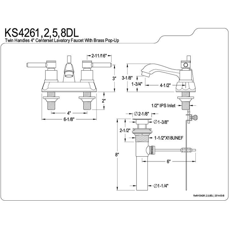 KS4261DL Chrome Two Handle Centerset Bathroom Faucet with Brass Pop-Up Drain - Perfect for Bathroom Sink Vanity, Powder Room, and Guest Bath Installations