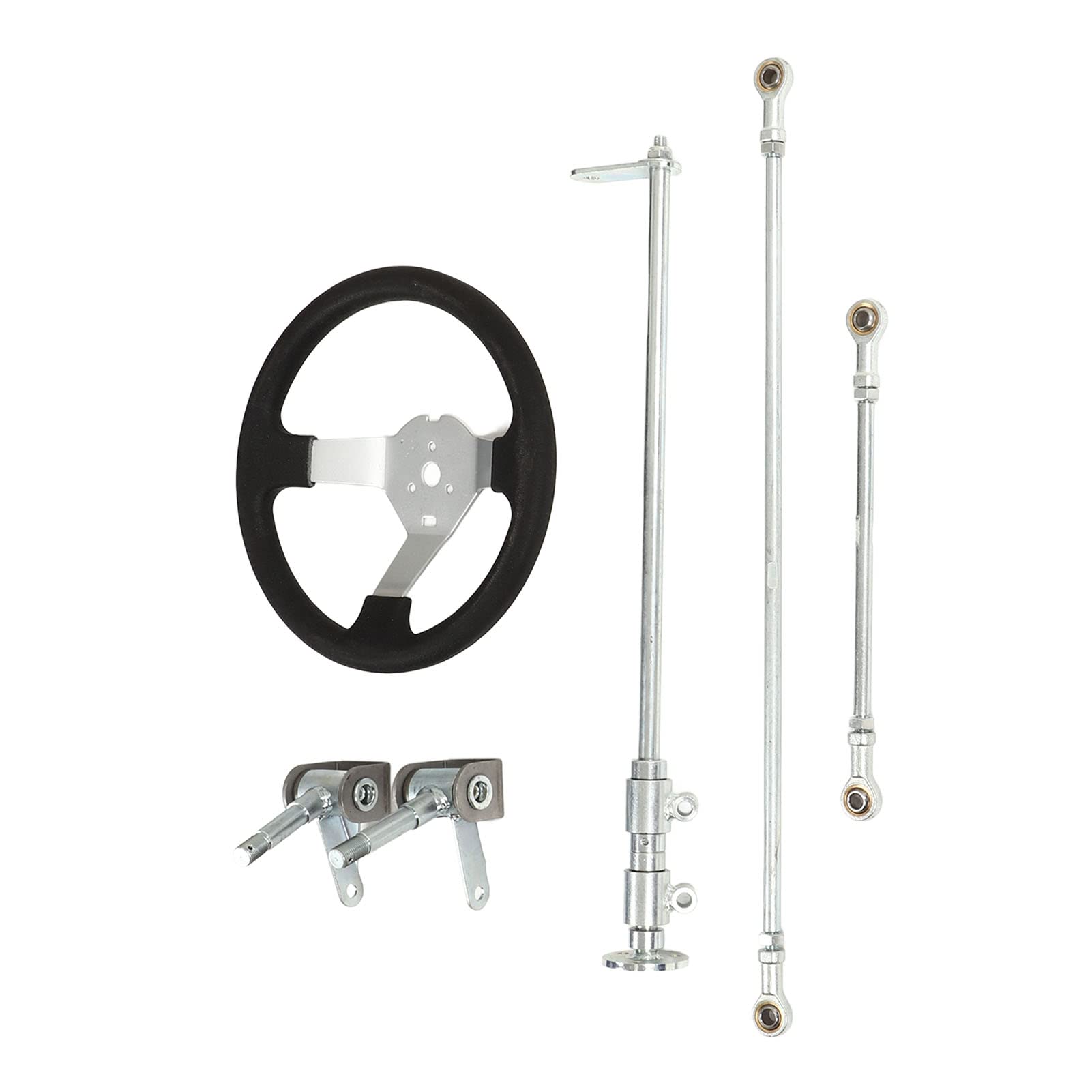 300mm Kart Steering Wheel Kit with Tie Bar Mount & Rod Ball Joint Rack Shaft - Universal Go Kart Racing Accessories for DIY Karting, Quad Bikes & Off-Road Vehicles
