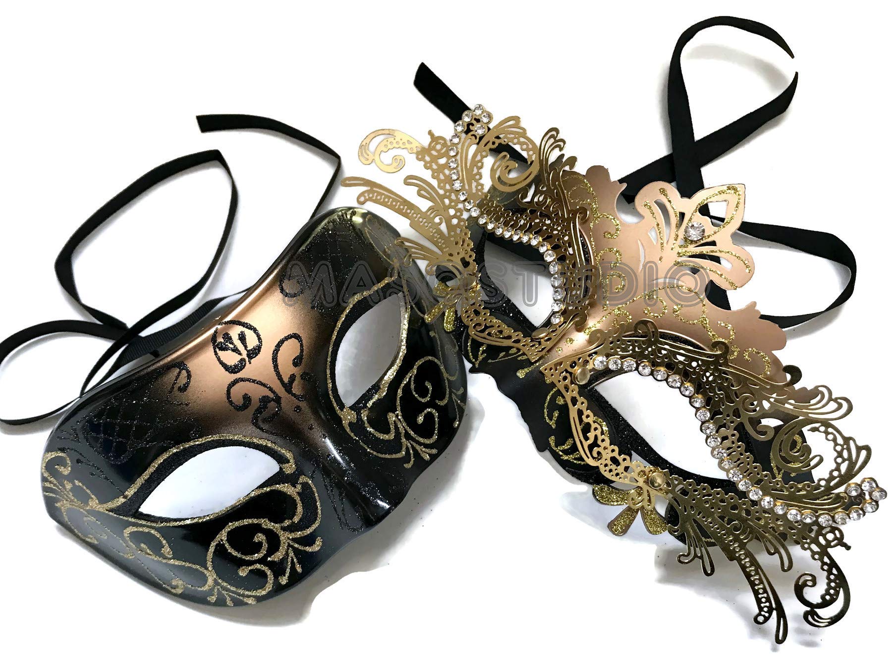 Sparkling MASQSTUDIO Rhinestone Masquerade Mask Set for Couples - Elegant Mardi Gras, Prom, Cosplay, Birthday Party & Dance Events - Perfect for Halloween, Venetian Balls & Costume Parties