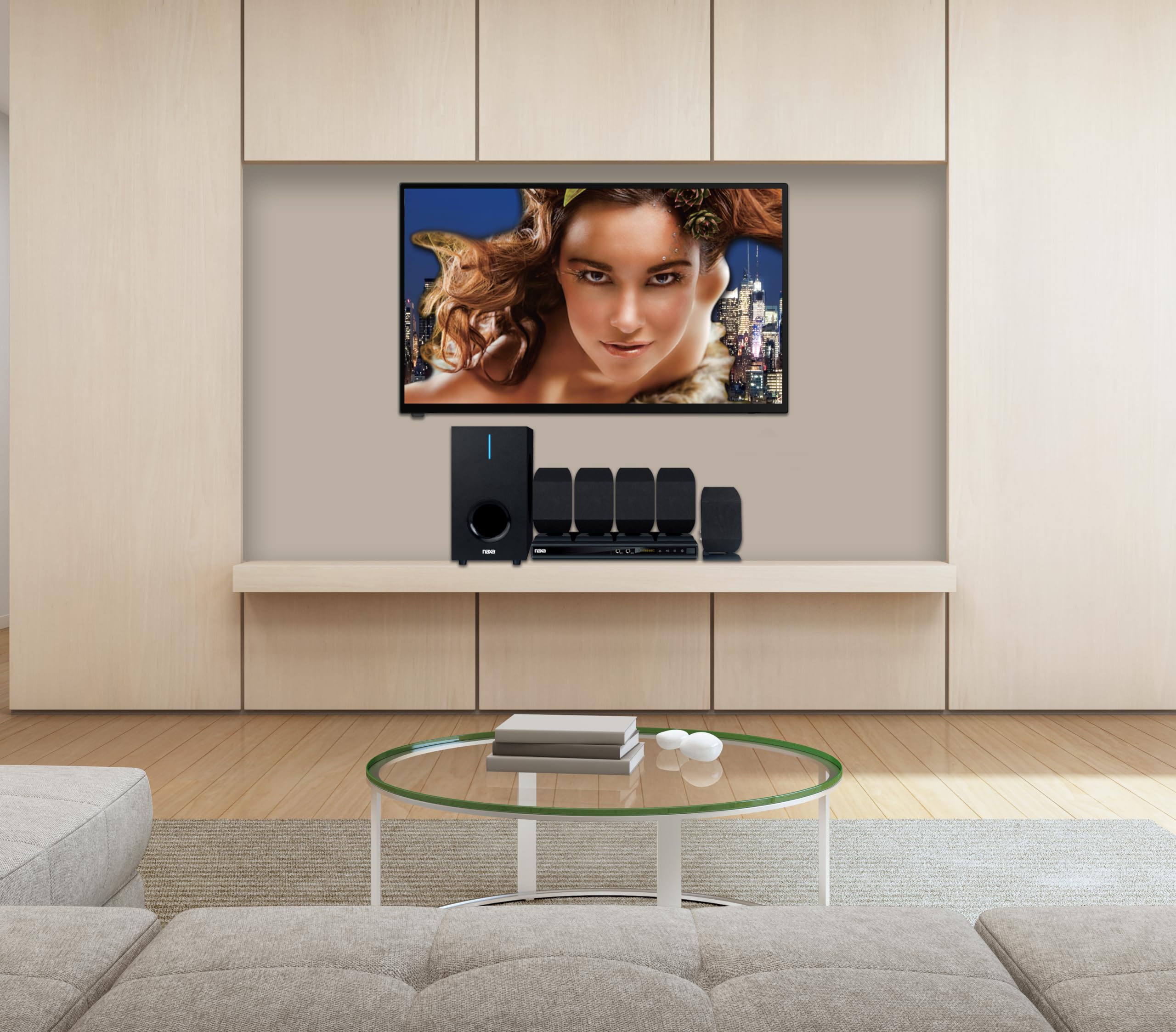 Naxa Electronics ND-864 5.1 Channel High-Powered Home Theater DVD & Karaoke Speaker System with Remote - Perfect for Movie Nights, Gaming, and Home Entertainment Parties