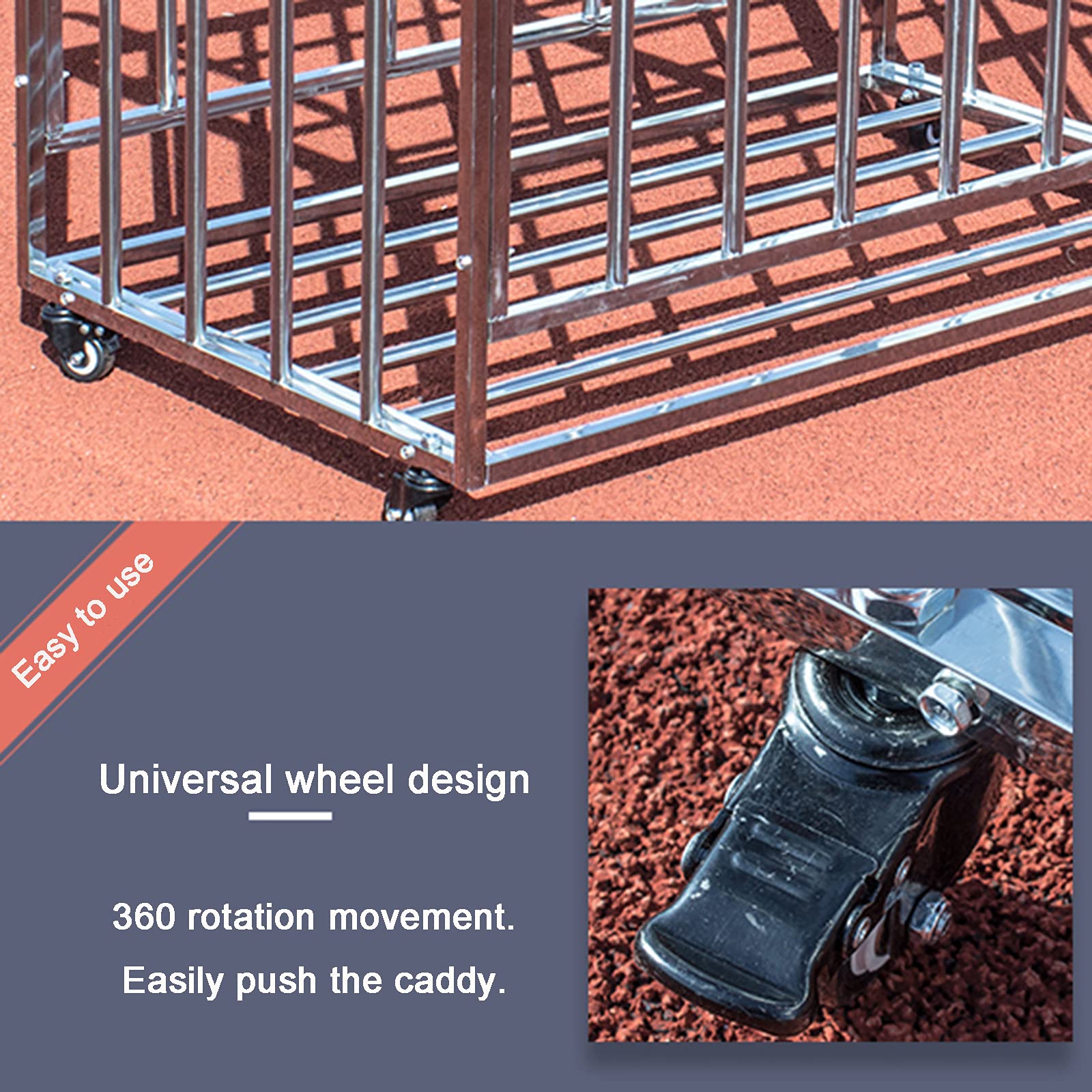 Portable Stainless Steel Basketball Cart with Wheels - Adjustable Ball Rack & Storage Organizer for Sports Equipment | Perfect for Garage, Basement, Entryway, Gym, and Outdoor Court Storage