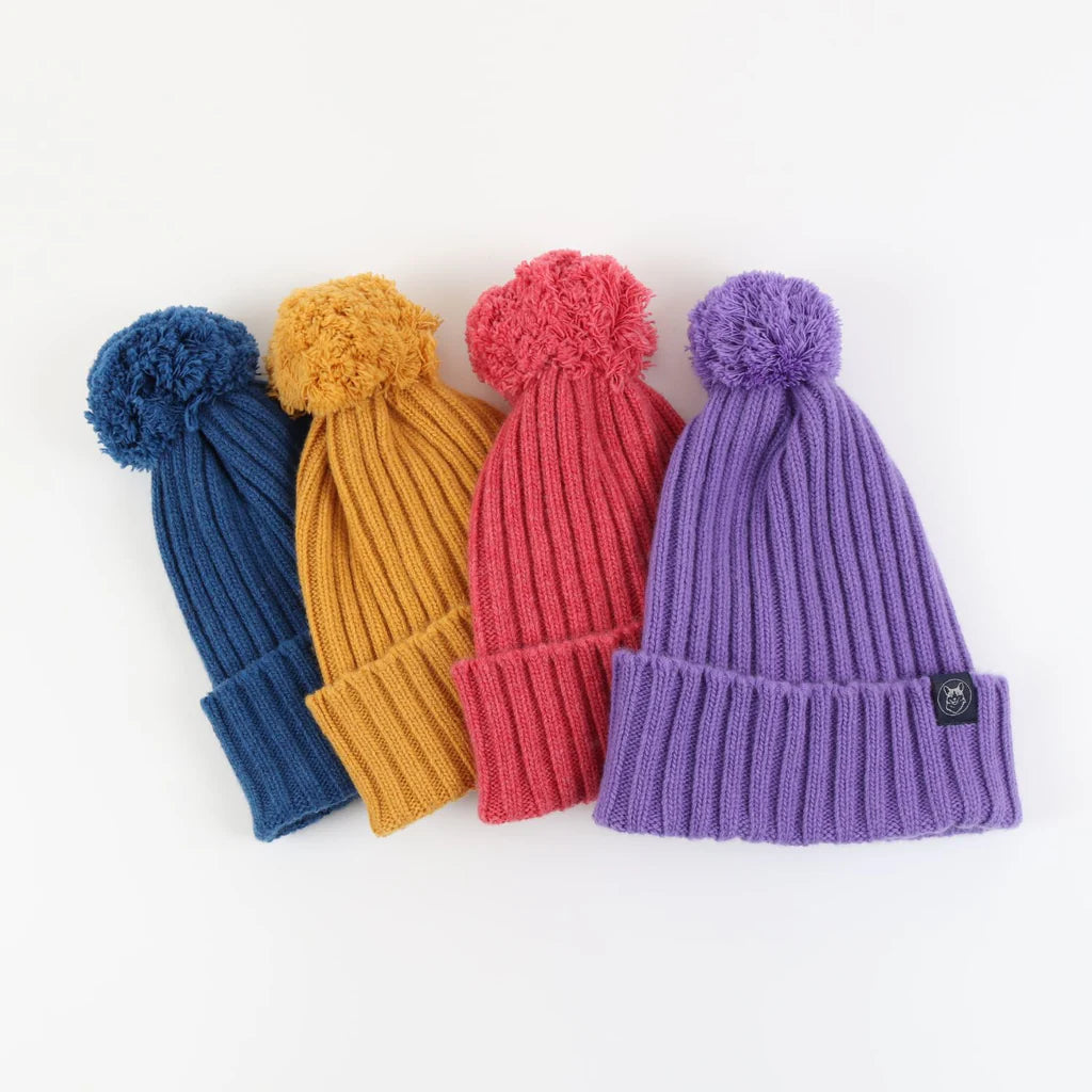 Women's Ribbed Wool Pom Pom Beanie - Soft Winter Knit Hat for Cold Weather, Outdoor Activities & Fashion Accessories