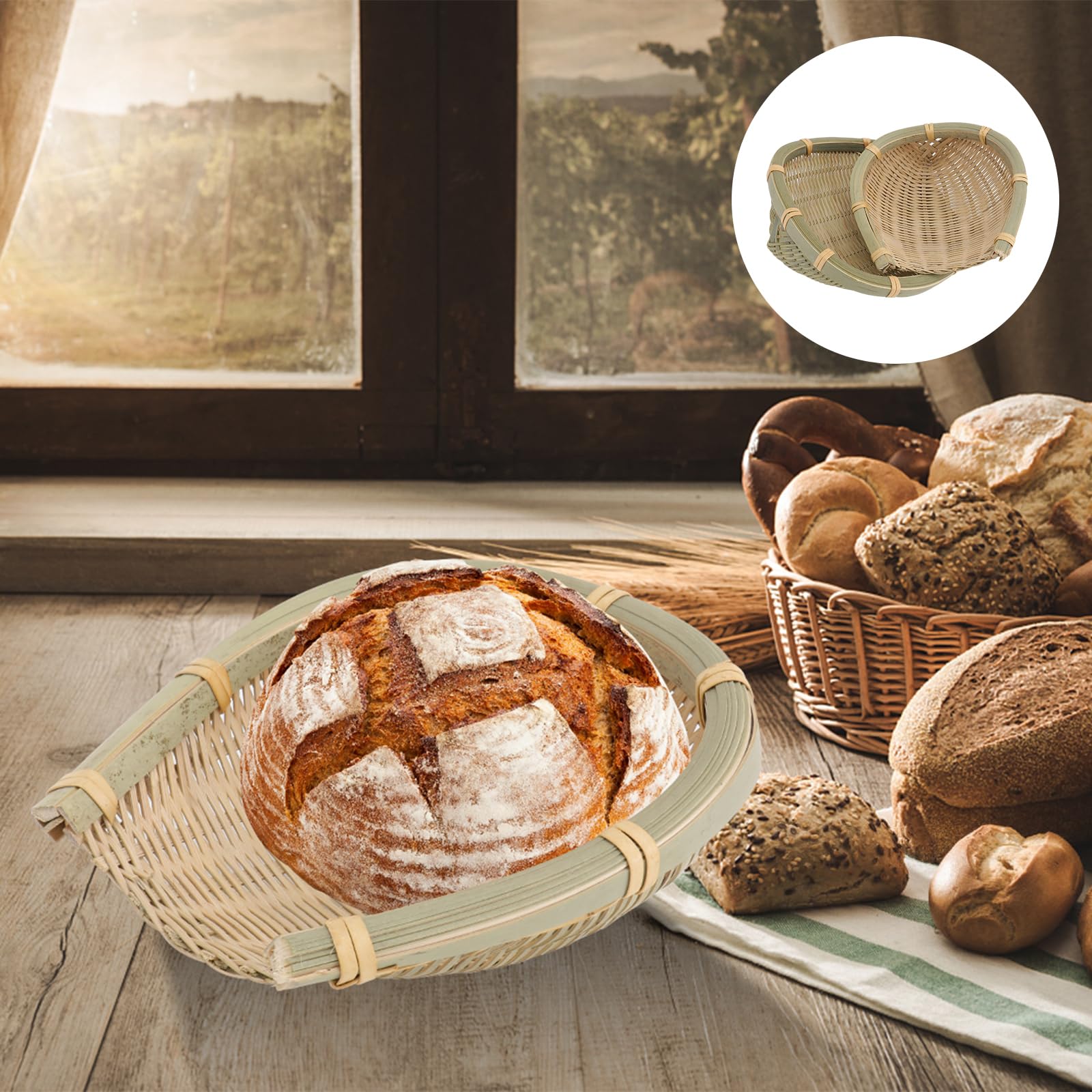 2-Pack Handwoven Bamboo Bread Baskets - 4.7in & 5.5in Stackable Serving Trays for Kitchen, Dining, Garden | Multi-Use for Bread, Fruits, Vegetables, Washing & Drying | Eco-Friendly Home Organization Storage Solution