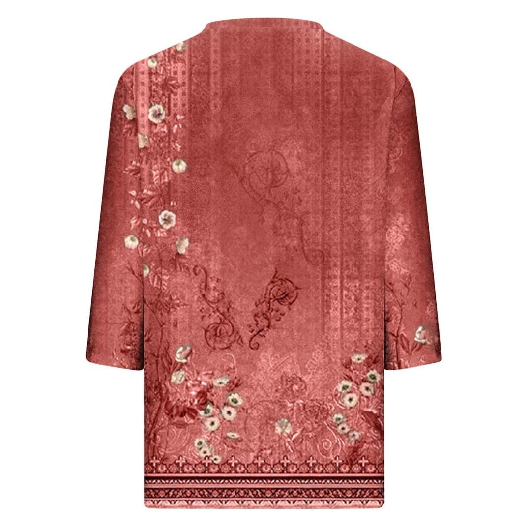 Vintage Boho Summer Shirts for Women - 3/4 Sleeve Blouse Tops, Trendy Casual T-Shirts & Dressy Tops 2024 | Perfect for Beach Outings, Music Festivals & Boho Chic Style