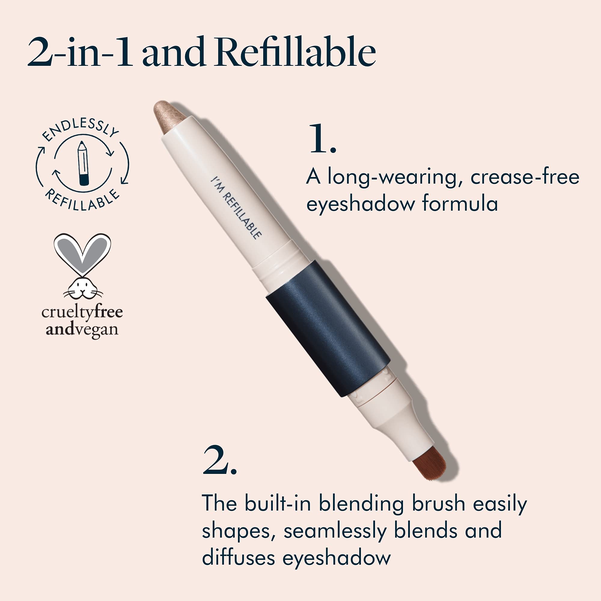 TRE'STIQUE Refillable Eyeshadow Crayon with Built-In Blending Brush | Sustainable & Clean Beauty Makeup | Long-Lasting Creamy Eyeshadow for Day & Night Looks