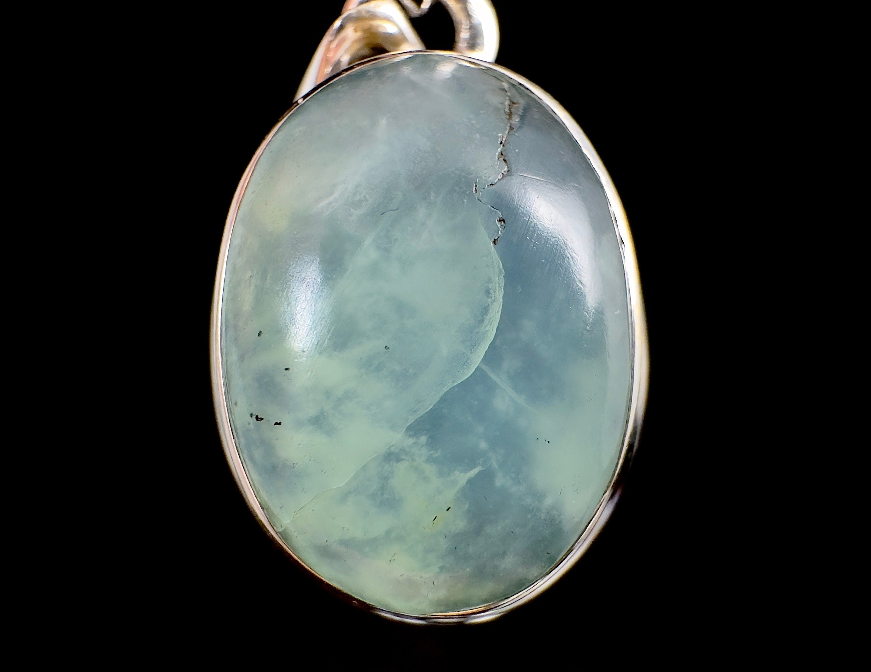 Genuine Peruvian Blue Opal Gemstone Pendant - Oval Cabochon Crystal in Sterling Silver Open Back Bezel (52913) | Handmade Jewelry for Women, Gift for Her, Boho Chic Accessory