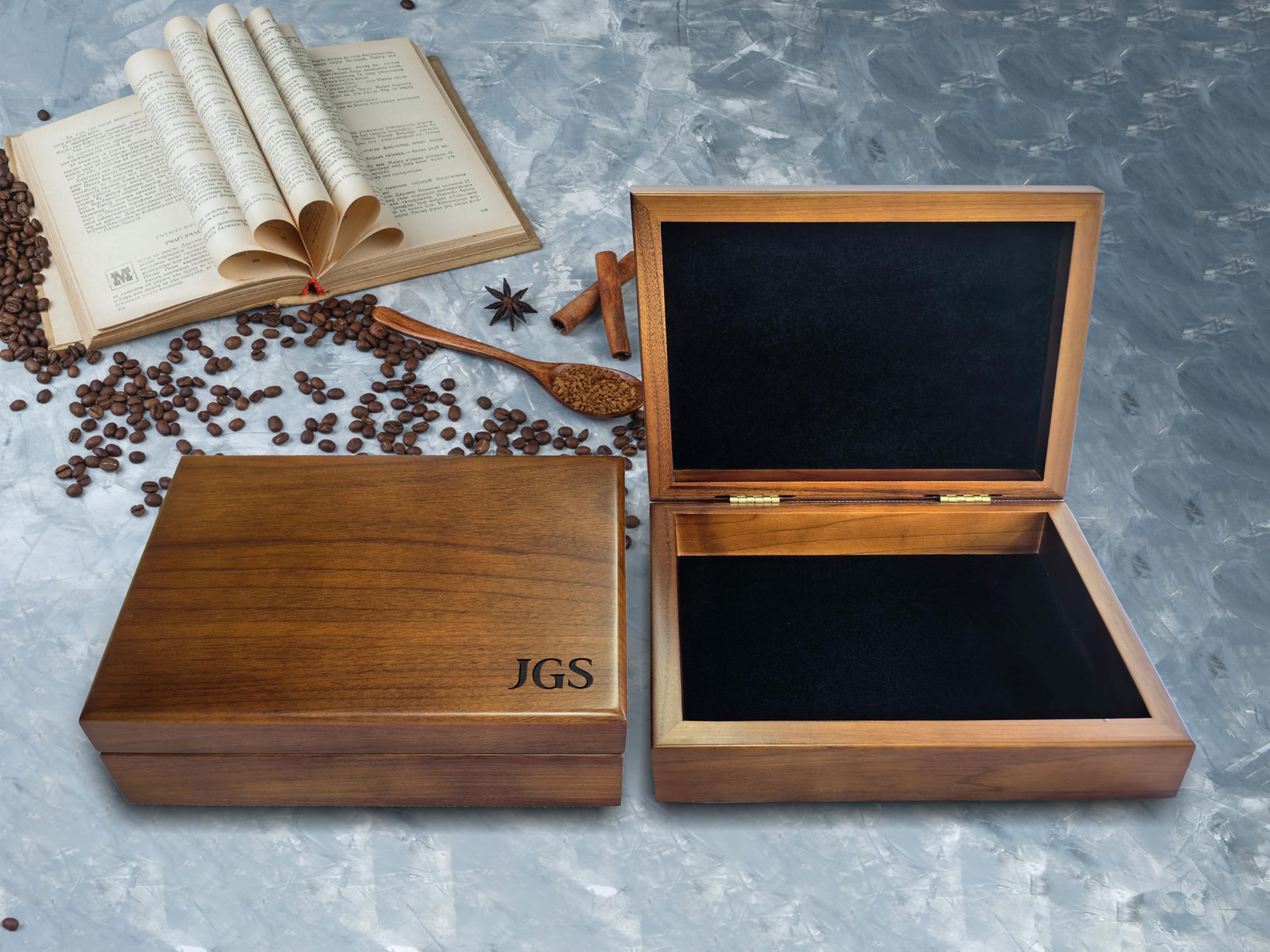 Extra Large Wooden Memory Keepsake Box for Men - Personalized Monogram Jewelry Storage - Walnut Gift Box for Retirement, Wedding & Special Occasions - Perfect for Organizing Valuables & Sentimental Items