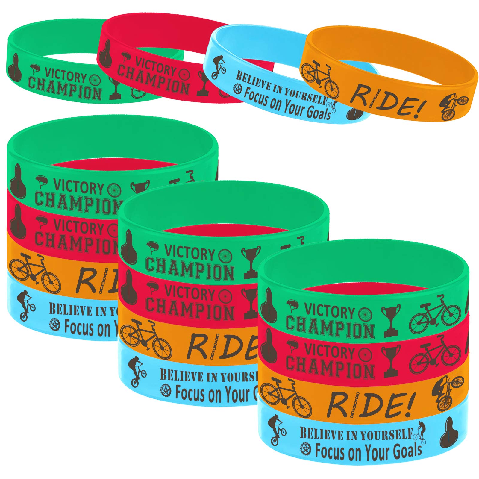 Oringaga 24PCS Motivational Rubber Bracelets for Bicycle Party, BMX Bike Race, Baby Shower, Birthday Party - Silicone Wristbands for Decorations, Gifts, Prizes & Goodie Bag Favors | Perfect for Cycling Events, Kids Parties & Sports Motivational Rewards