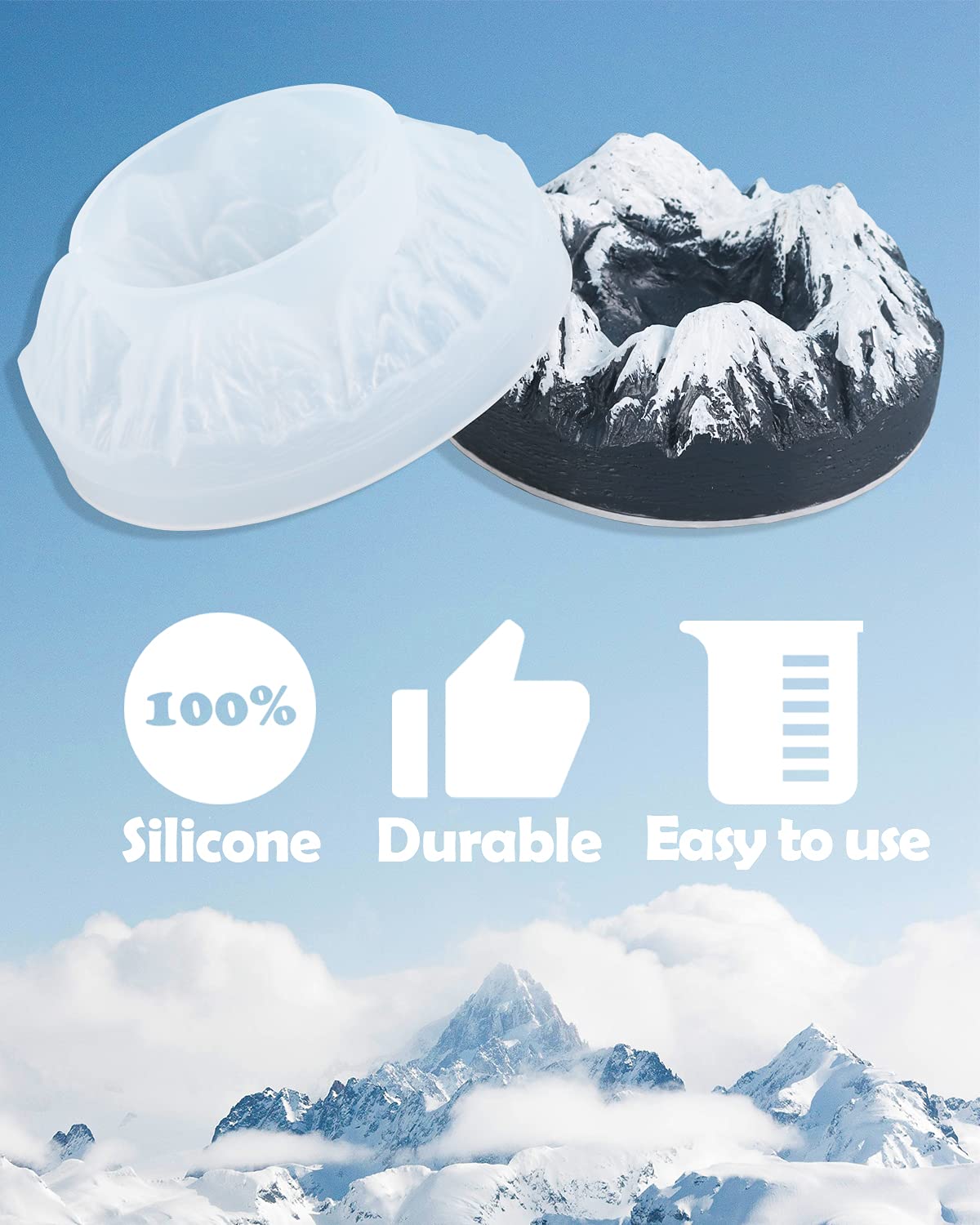 Premium Resin Silicone Molds for DIY Crafts - Snow Mountain Mold for Resin Casting, Ashtrays, Jewelry Dishes & Candle Holders | Blue Glitter Powder Sequins Included | Perfect for Home Decor, Gift Making & Creative Projects