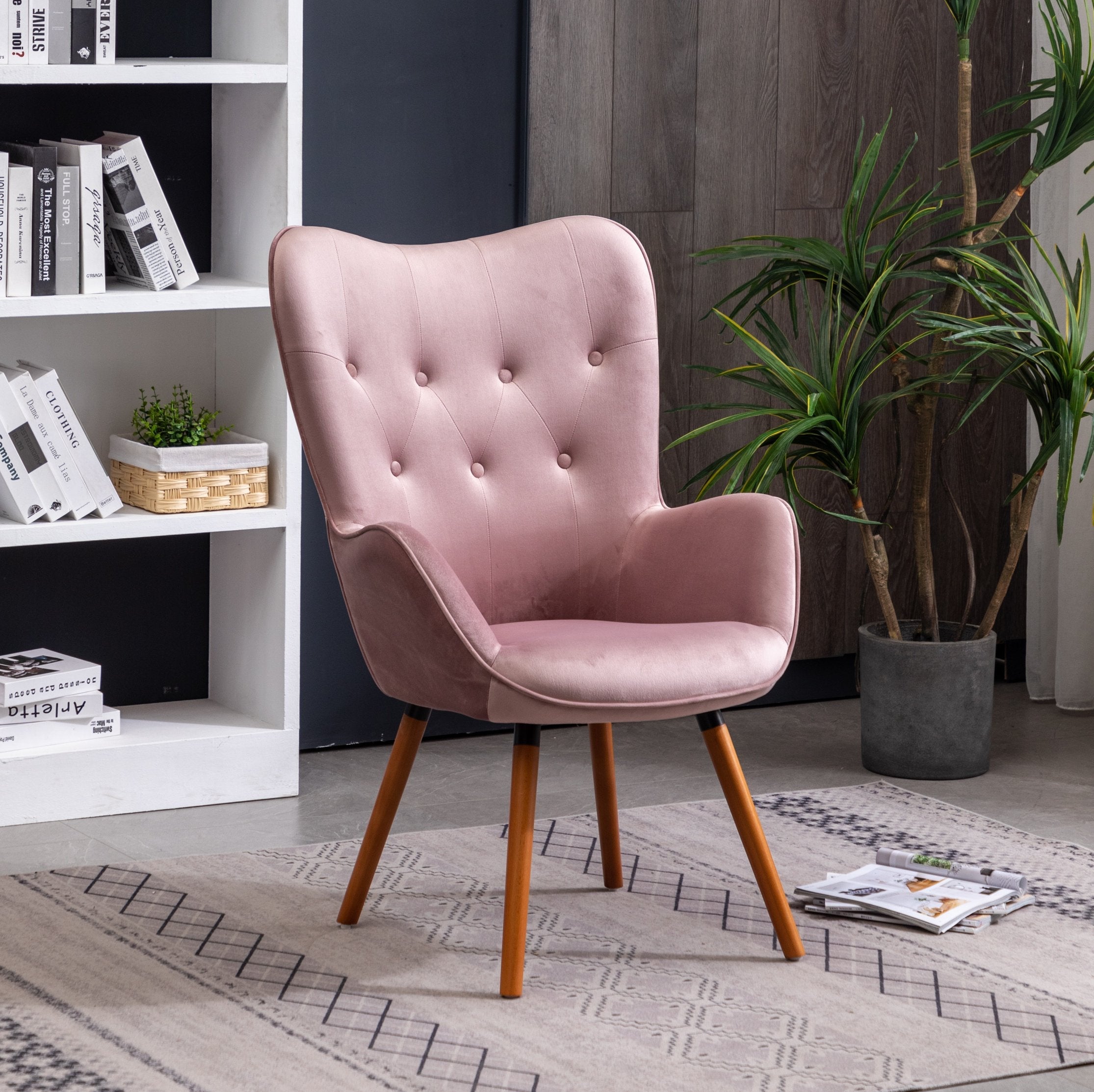 Roundhill Furniture Doarnin Contemporary Silky Velvet Tufted Button Back Accent Chair in Mauve - Elegant Living Room Seating for Home Office, Bedroom or Lounge Area