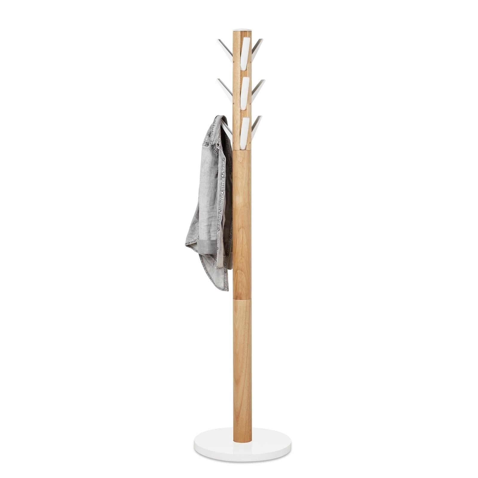 Vintage Flapper Coat Rack - White & Natural Wood Wall Mounted Hooks for Entryway, Bedroom or Hallway Organization