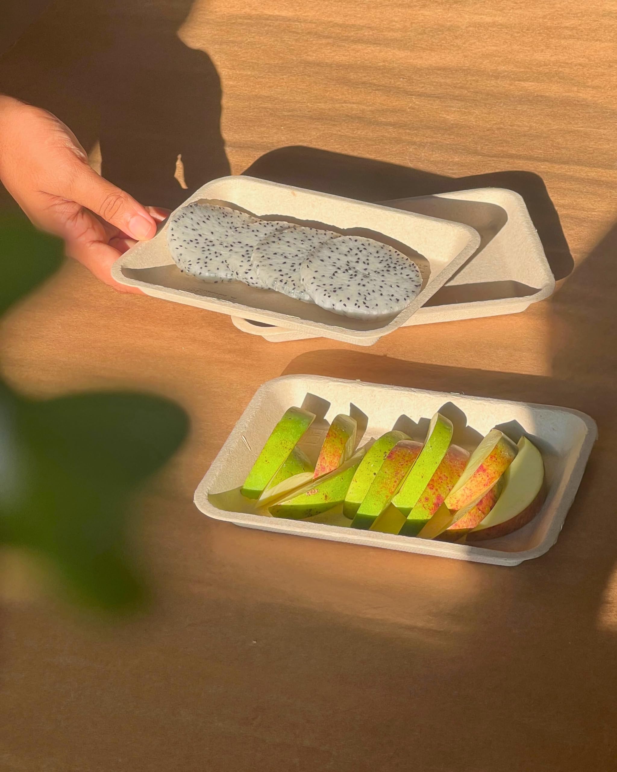 Eco-Friendly Disposable Plates (7 Inch, 50 Pack) - Biodegradable & Compostable Rectangular Dinner Plates Made from Natural Fibers | Perfect for Parties, Weddings, Picnics, BBQs & Everyday Use (Beige)