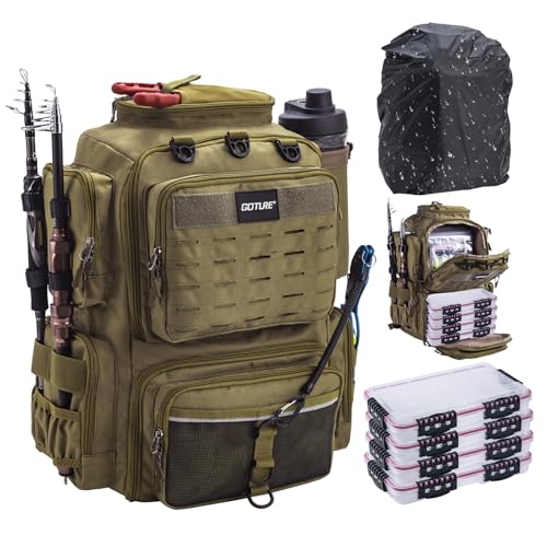 B:Khaki Fishing Backpack with 4 Tackle Box