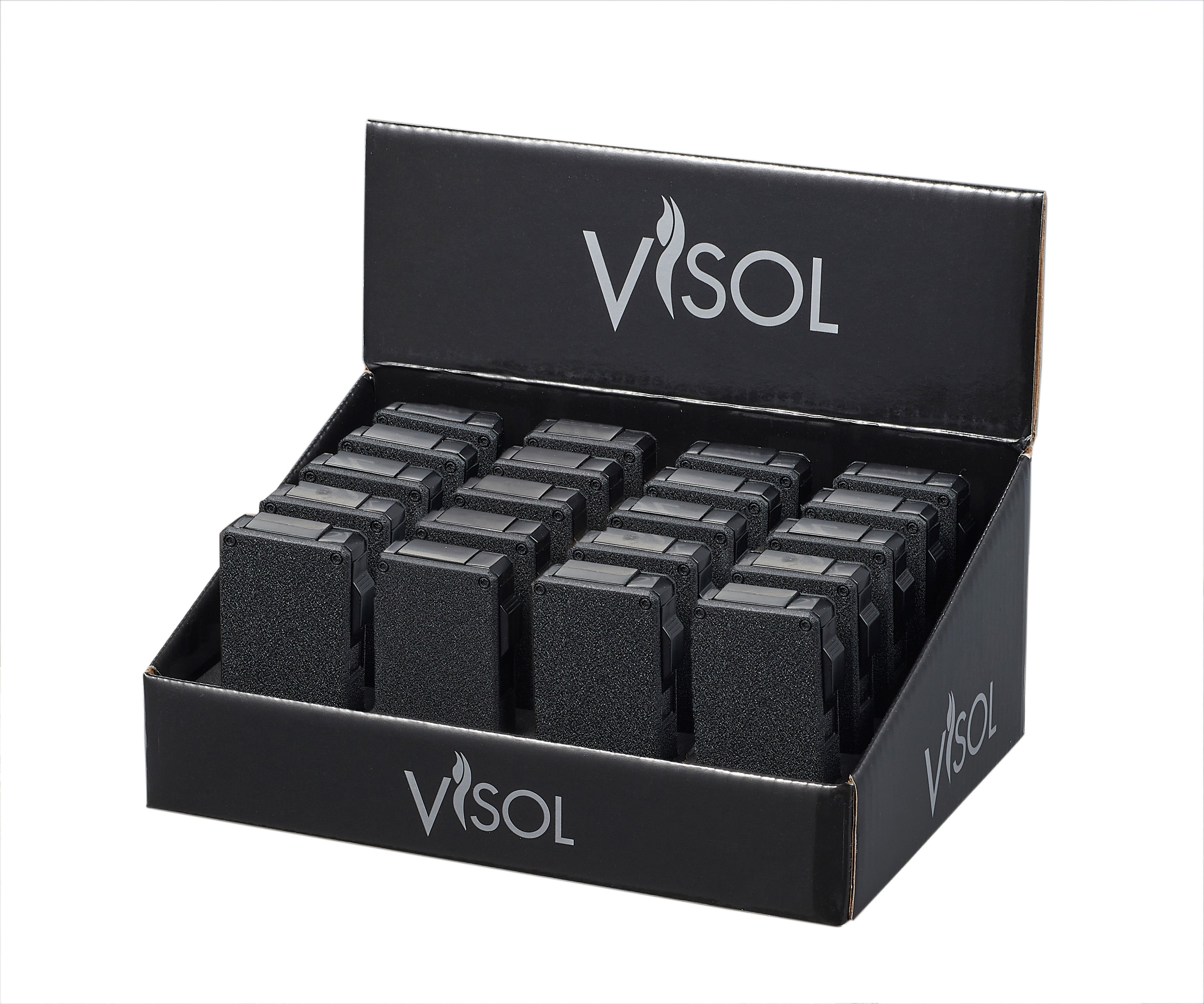 Visol Glacier Black 20-Pack Cigar Lighters - Windproof Butane Lighters for Cigars, Cigarettes & Outdoor Use - Perfect for Smoking, Camping & BBQ Accessories
