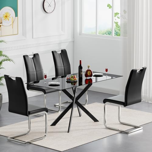 Black2-table With 4 Black Chairs