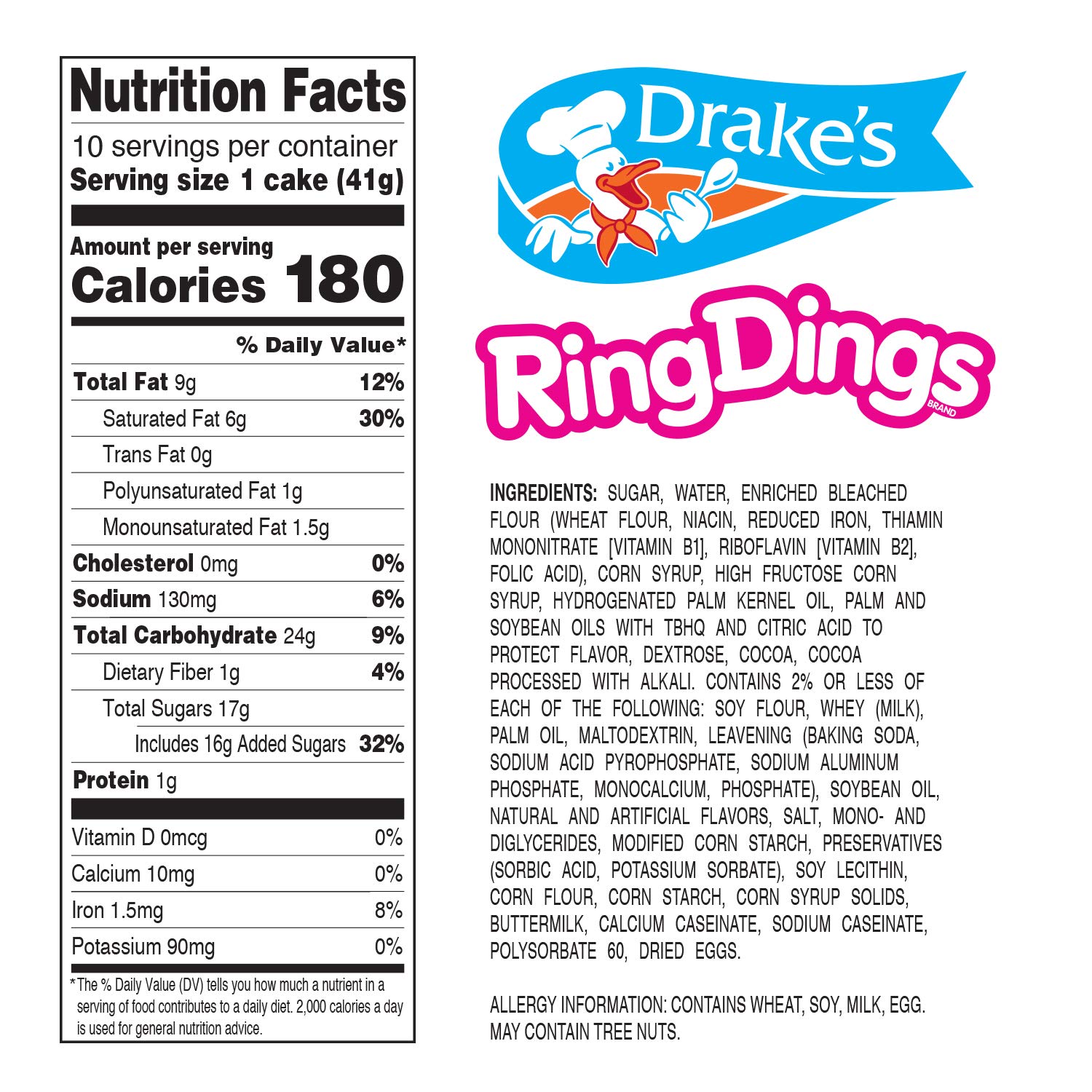 Drake's Ring Dings - 8 Pack Individually Wrapped Devil's Food Cakes (11.55 oz) - Moist Chocolate Snack Cakes for Lunchboxes, Parties & Quick Desserts