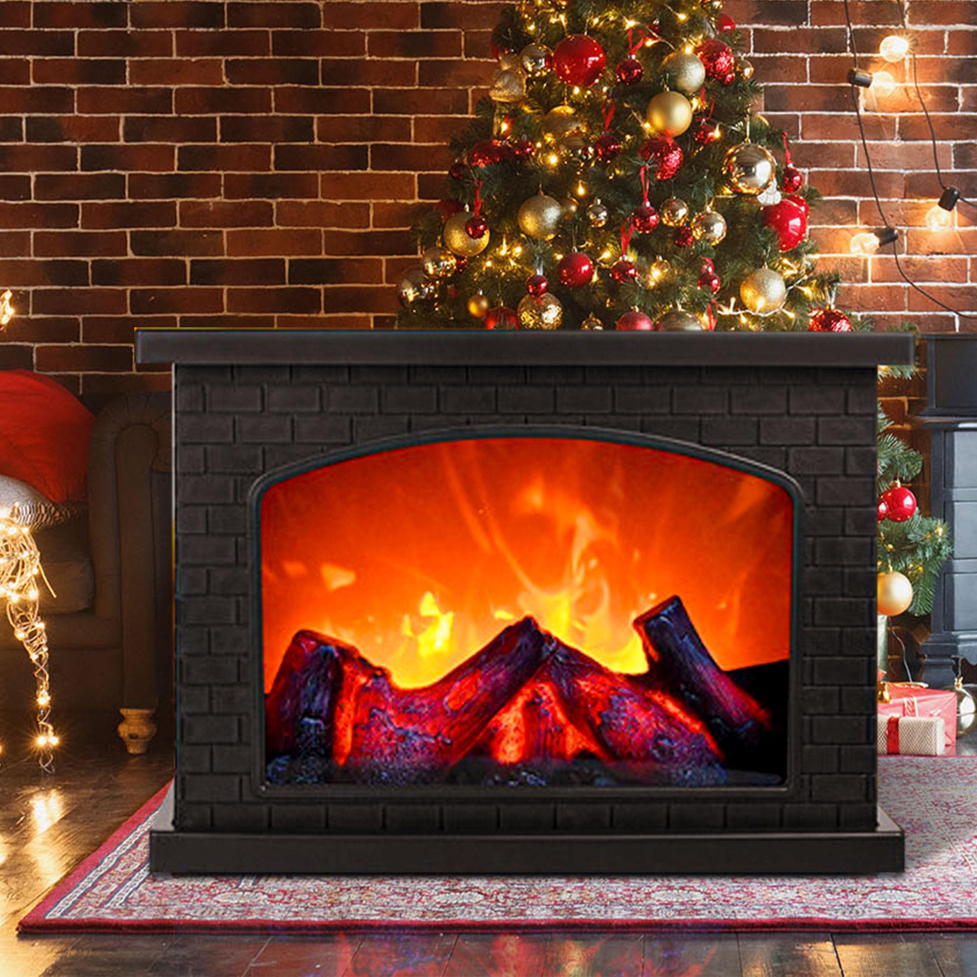 LED Fireplace Lanterns - Battery Operated & USB Rechargeable Fake Fireplace with Realistic Flame Effect - Indoor/Outdoor Christmas Decor for Home, Patio, Wedding, Party (Black, No Heater)