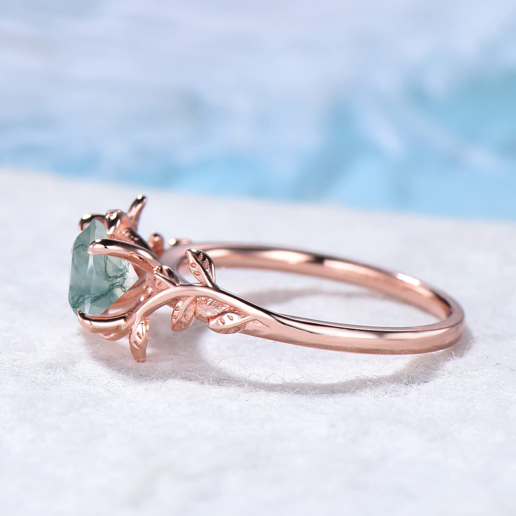 Natural Moss Agate Leaf Engagement Ring for Women - Healing Gemstone Vintage Handmade Jewelry - Perfect for Weddings, Anniversaries & Spiritual Healing