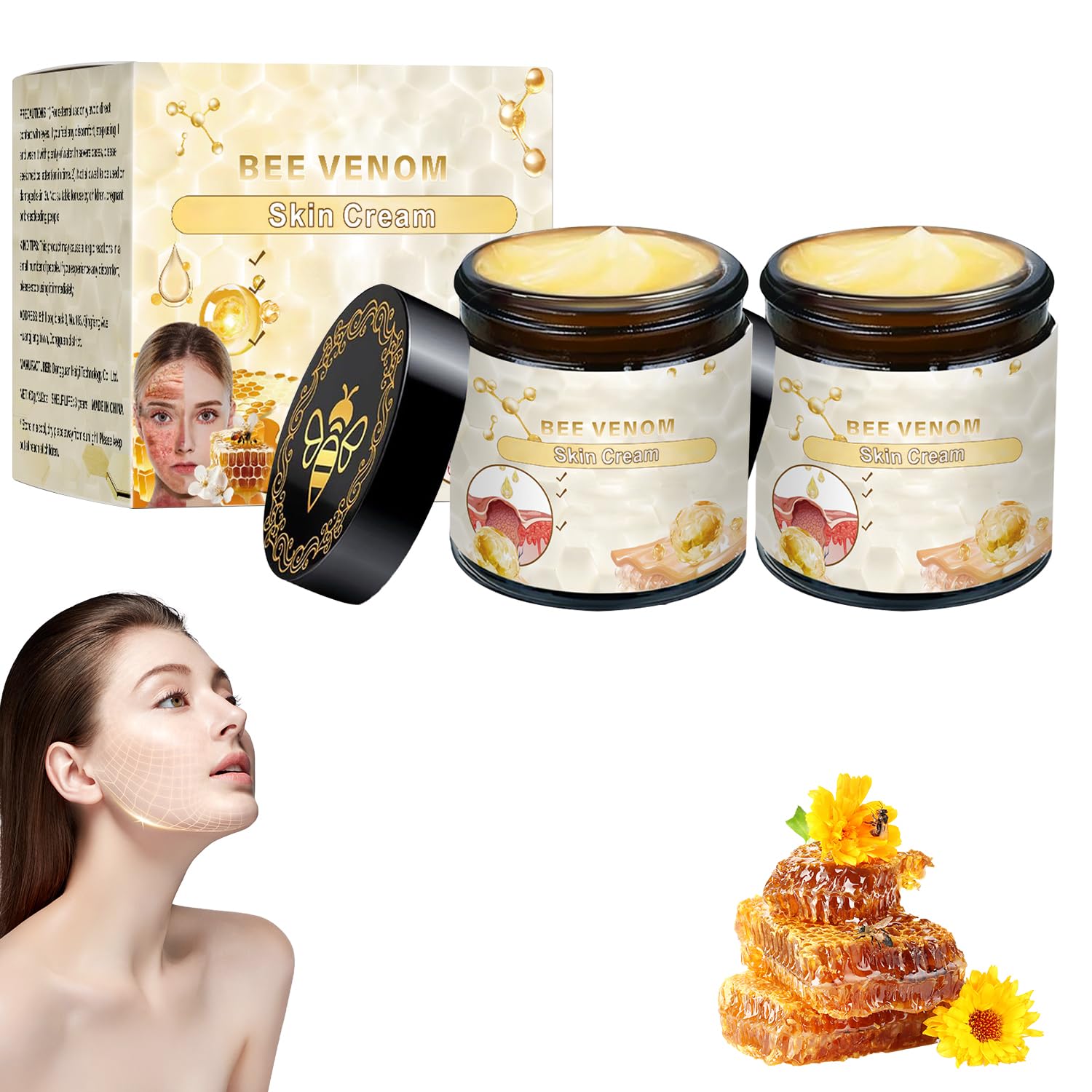 2Pcs Bee Venom Treatment Cream - 2025 New Professional Anti-Aging & Moisturizing Skin Care for All Skin Types, Men & Women - Perfect for Daily Hydration & Night Repair Routine