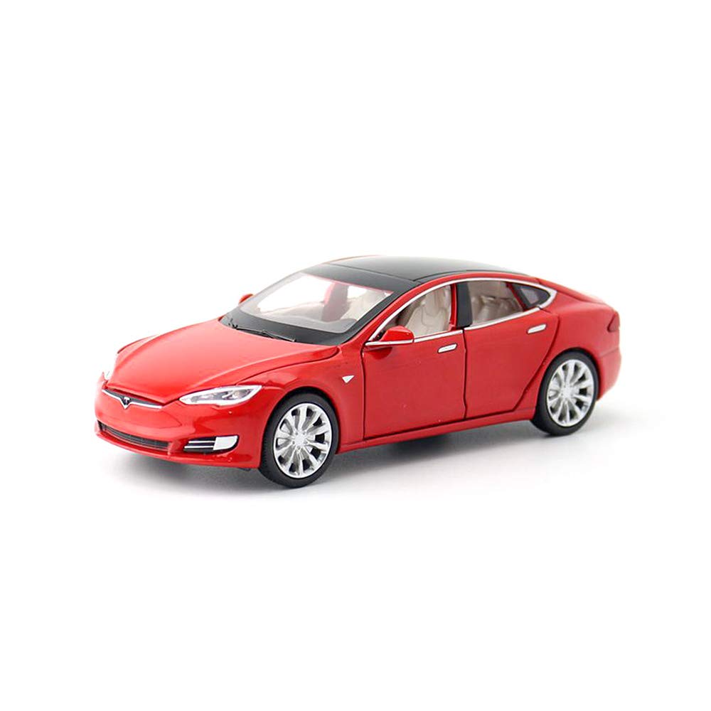 1:32 Scale Alloy Diecast Model S Pull Back Car Toy with Lights & Music - Mini Electric Vehicle Toy for Kids Birthday Gift (Red) | Great for Pretend Play, Collecting & STEM Learning