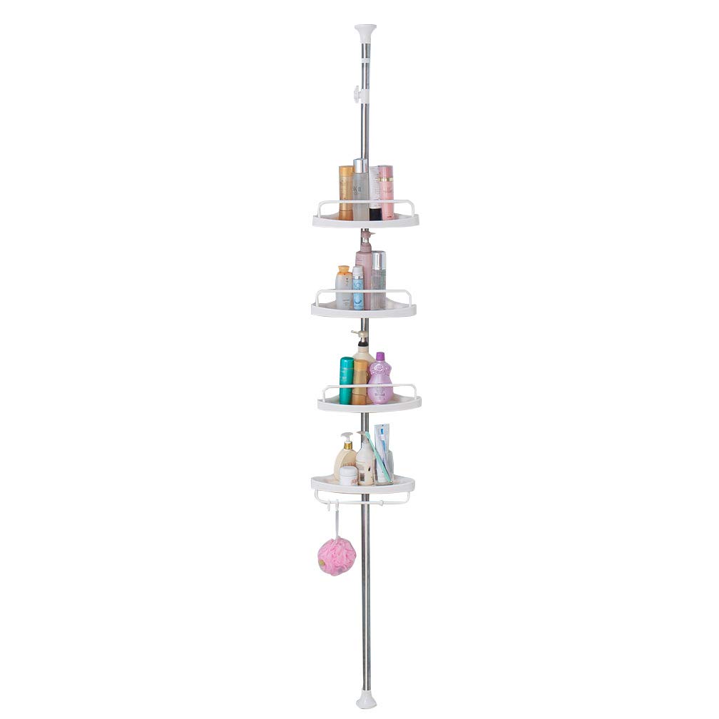 Hershii 4-Tier Adjustable Tension Pole Shower Caddy - Stainless Steel Bathroom Corner Storage Shelf Organizer for Shampoo, Conditioner & Toiletries - Perfect for Small Bathrooms & Apartment Showers (Ivory)