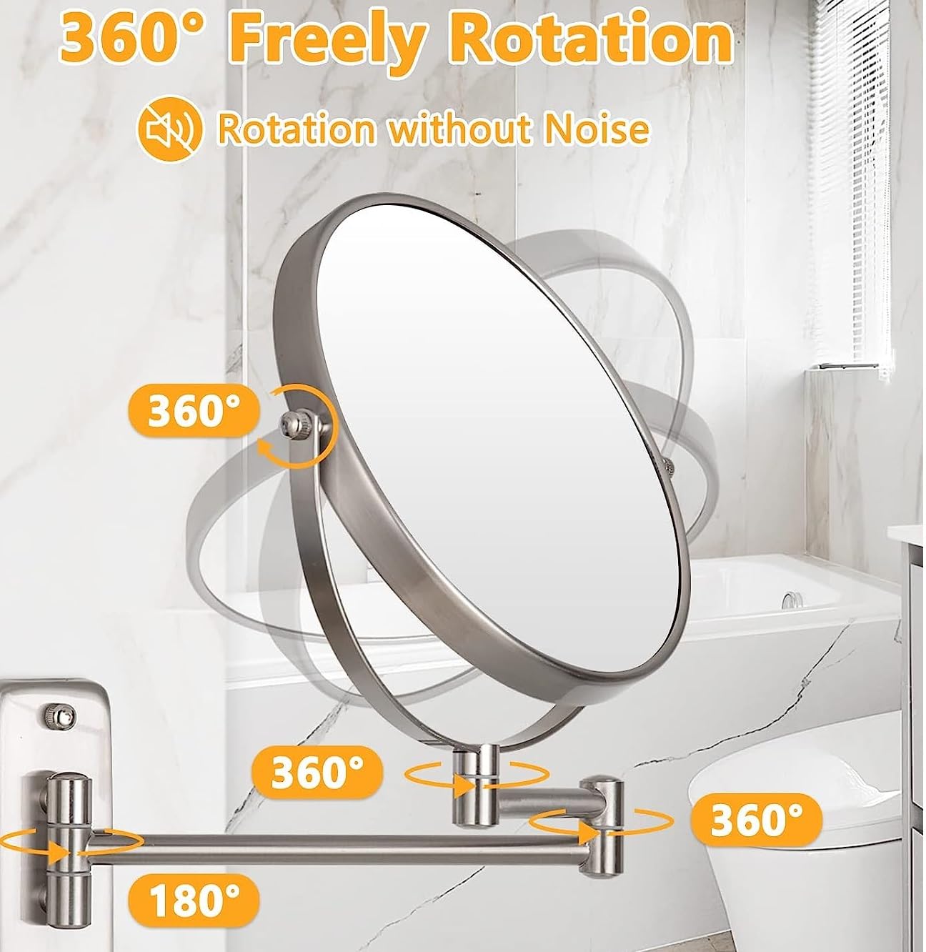 USF Bathroom Makeup Mirror with 5X Magnifying Glass - Adjustable Wall Mounted Shaving Mirror for Vanity, Cosmetic Application & Grooming (Silver Round Frame) - Perfect for Bathrooms, Dressing Rooms & Bedrooms