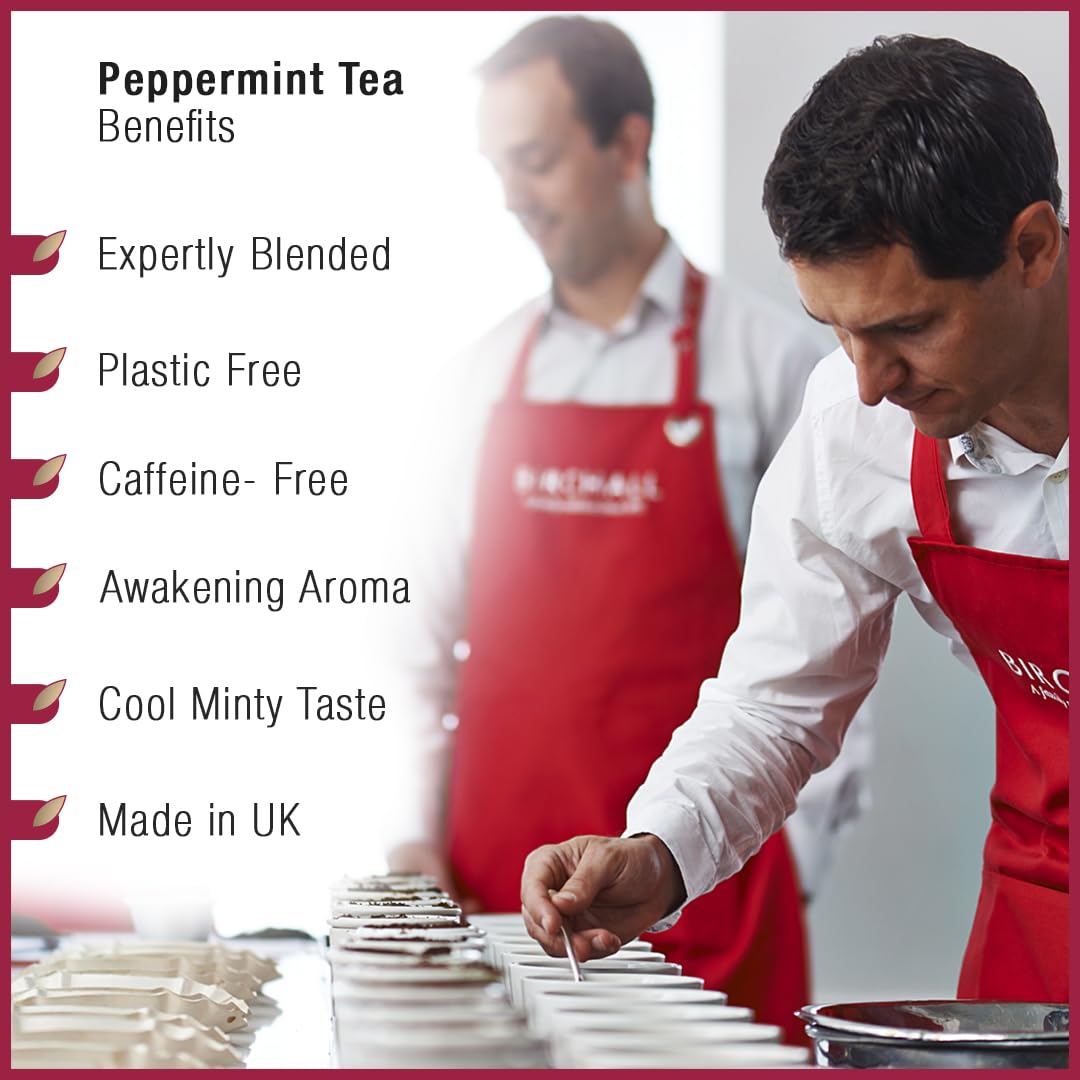 Organic Birchall Peppermint Herbal Tea - 25 Individually Wrapped Tea Bags | Caffeine-Free, Digestive Aid & Stress Relief | Perfect for Afternoon Relaxation or Post-Meal Refreshment