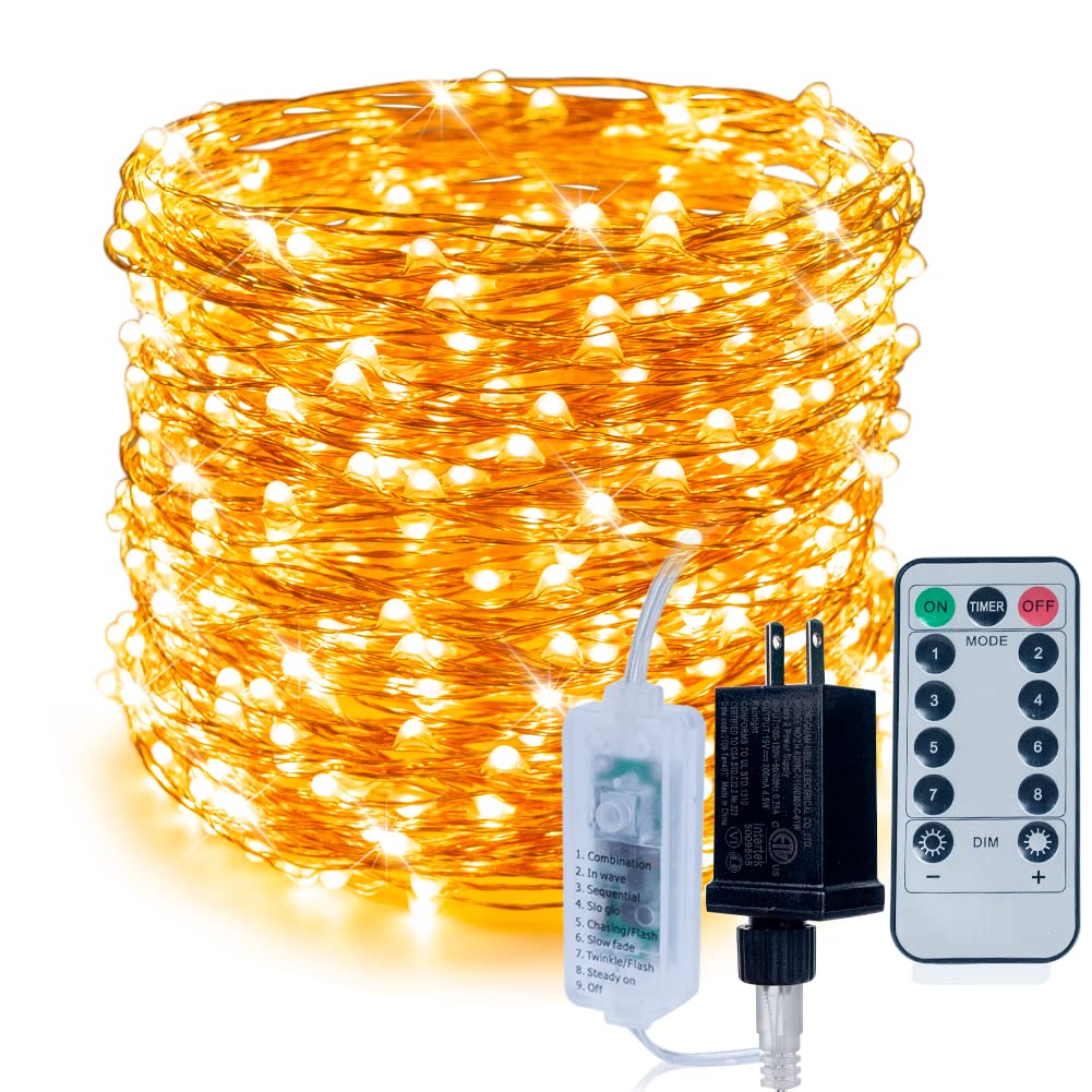 HarrizonTek 165ft 500 LED Copper Wire Fairy Lights with Remote, Timer & Dimmable - Warm White Christmas String Lights for Indoor Outdoor Decor - Perfect for Bedroom, Wedding, Thanksgiving, and Holiday Party Decoration