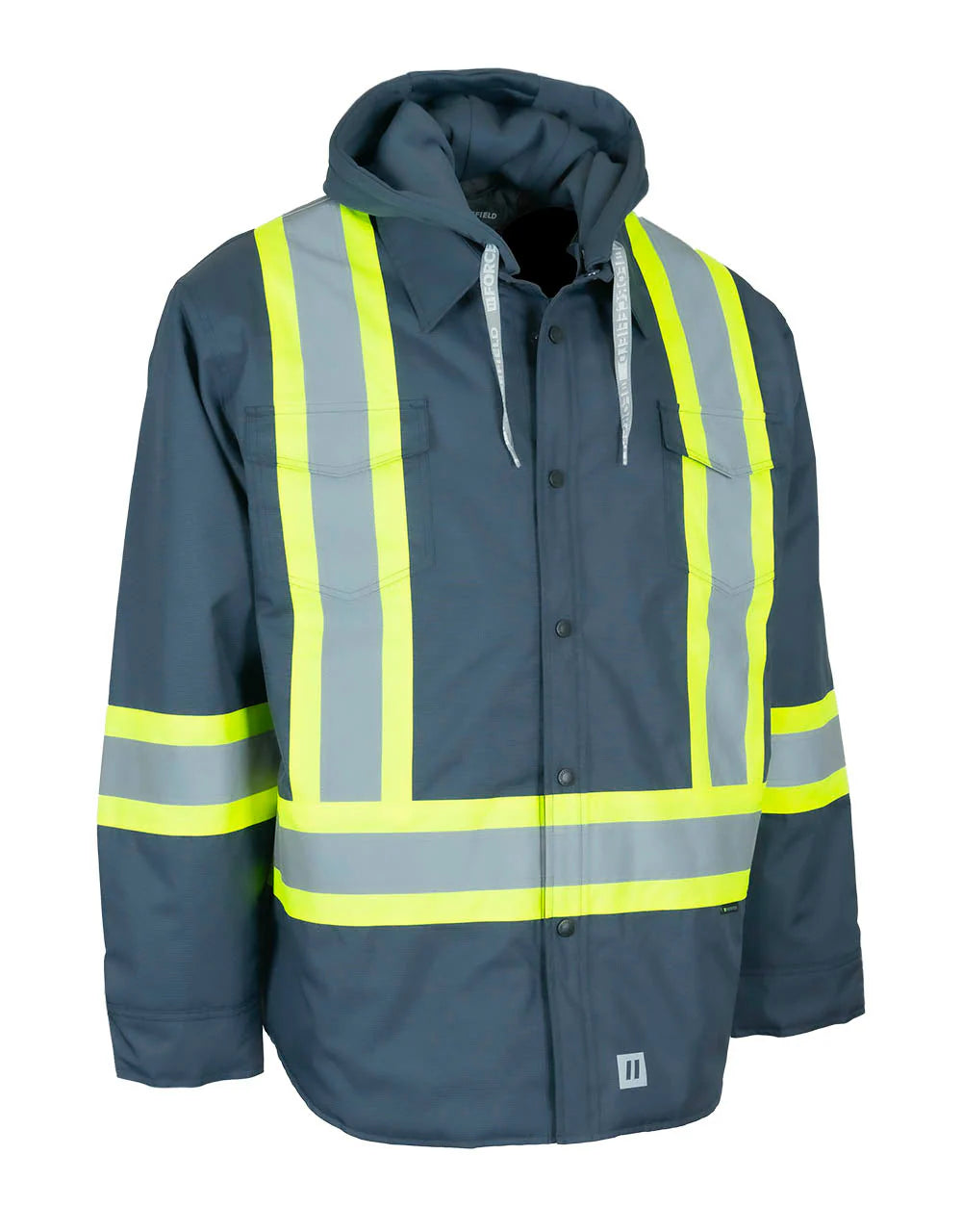 Forcefield Hi-Vis Hoodie Shacket with Detachable Hood - Reflective Safety Workwear for Construction & Outdoor Activities | OSHA Compliant Work Jacket for Men & Women