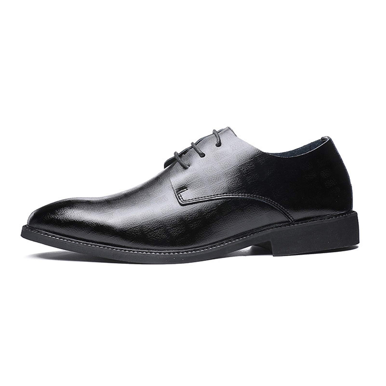 Men's Leather Dress Shoes - Oxford Lace-Up Derby Shoes with Burnished Round Toe, Non-Slip Rubber Sole & Block Heel | Perfect for Business, Formal Events & Prom | Black