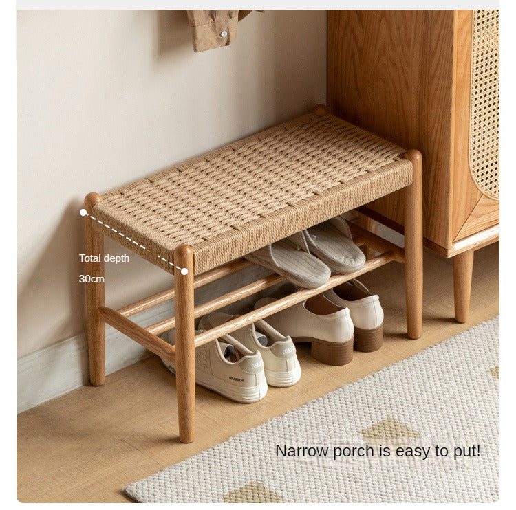 Oak Solid Wood Modern Rope Shoe Bench - Entryway Storage Organizer for Shoes & Boots | Perfect for Mudrooms, Hallways & Bedroom Décor