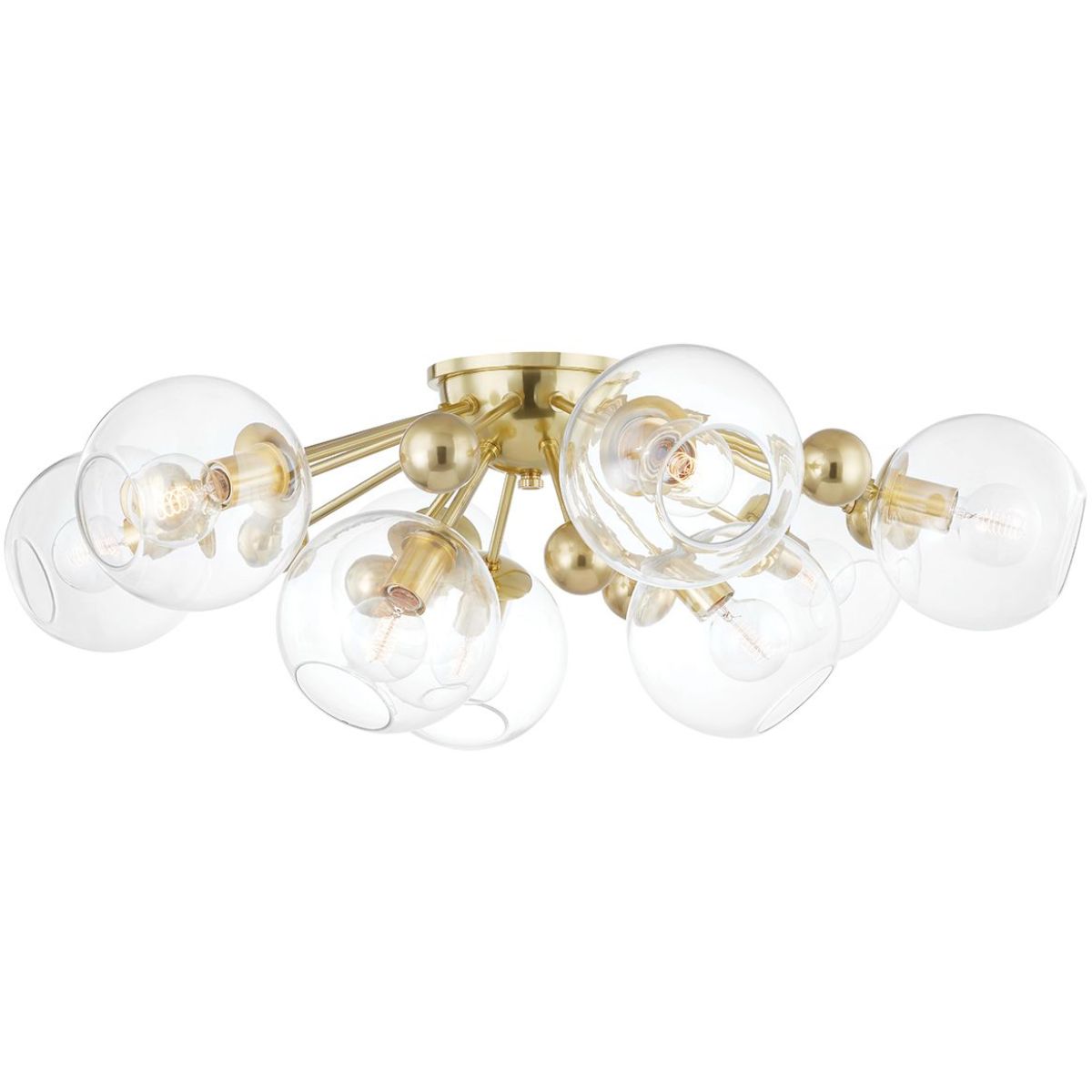 Abbott 42 Inch 9-Light Semi Flush Mount Ceiling Light Fixture - Vintage Brass Finish for Living Room, Bedroom, or Dining Room Lighting