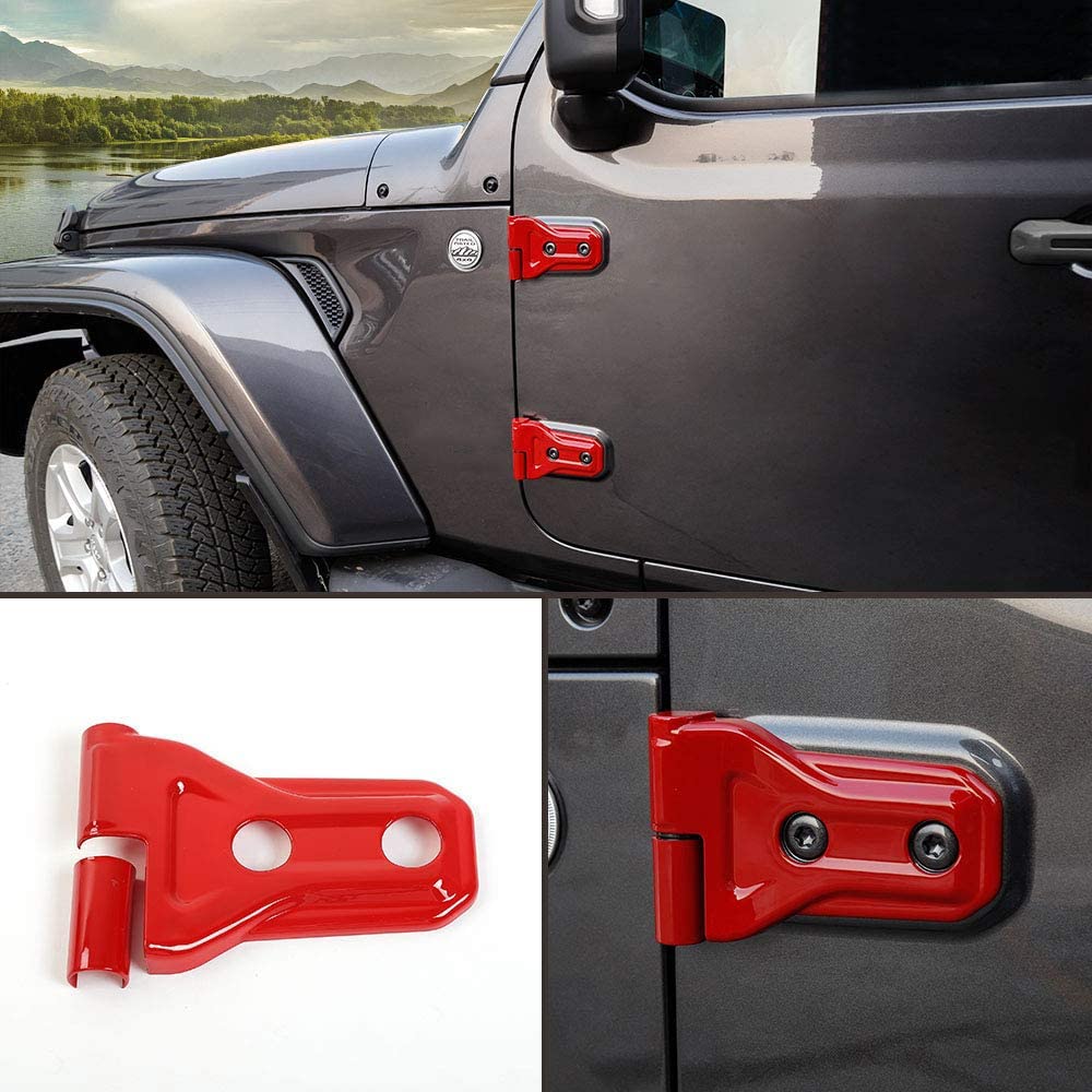 Jeep Wrangler JL JLU & Gladiator JT Door Hinge Covers - Red Exterior Accessories (8-Pack) | Fits 2018-2020 Models | Durable Protection & Stylish Upgrade for Off-Road Adventures