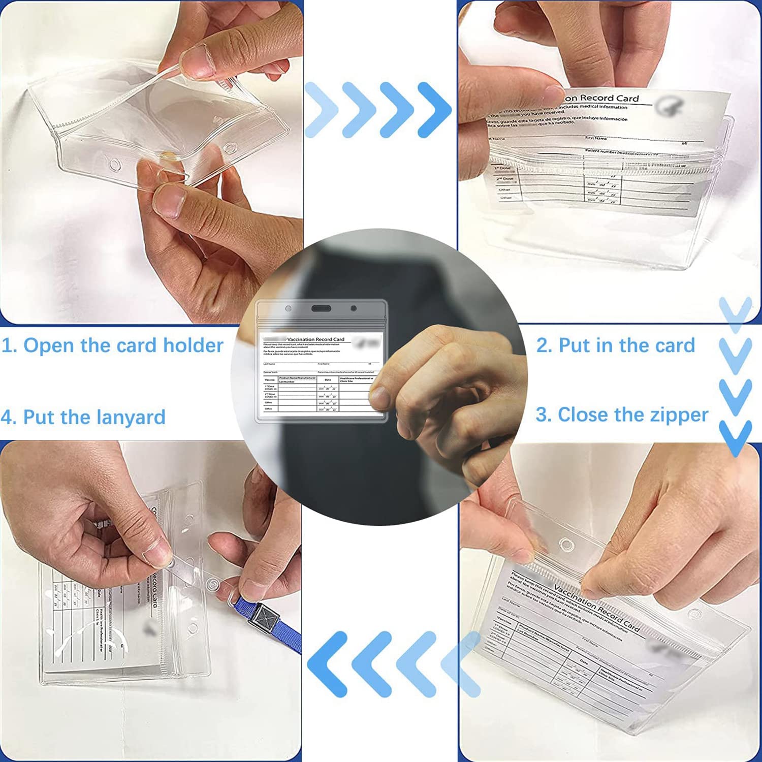 Waterproof CDC Vaccine Card Holder 3x4 with Lanyard - 20pcs for Travel & Events