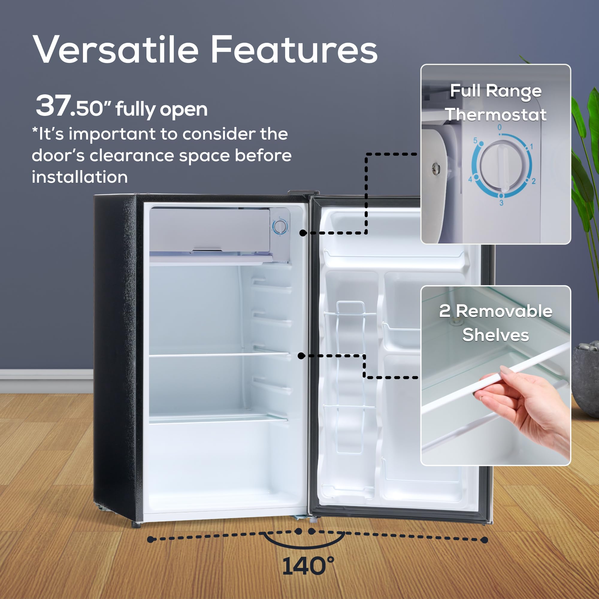 Igloo 3.2 Cu.Ft. Single Door Compact Refrigerator with Freezer - Slide Out Glass Shelf, Adjustable Thermostat - Platinum - Ideal for Small Spaces, Dorm Rooms, Offices, Bedrooms & Home Use