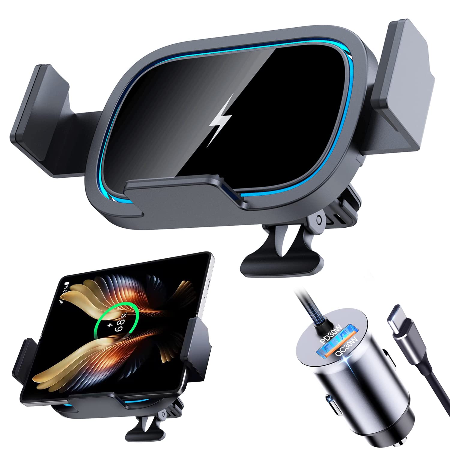 15W Fast Wireless Car Charger for Samsung Galaxy Z Fold 6/5/4/3 - Air Vent Phone Mount Holder with Secure Grip - Perfect for Driving, Commuting & Road Trips