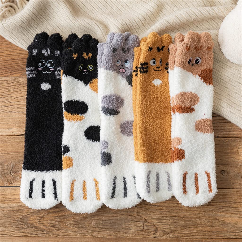 Warm Women's Cartoon Lucky Cat Socks - Cozy Fleece Home Sleep & Floor Socks with Embroidery - One Size (Color A) - Perfect for Winter, Lounge & Indoor Comfort