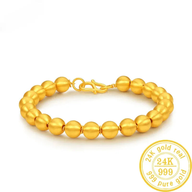 24K Pure Gold Bracelet - 999 Solid Real Gold Bangle with Smooth Beads, Elegant & Trendy Classic Jewelry for Women | Perfect for Gifts, Parties, and Everyday Luxury Wear