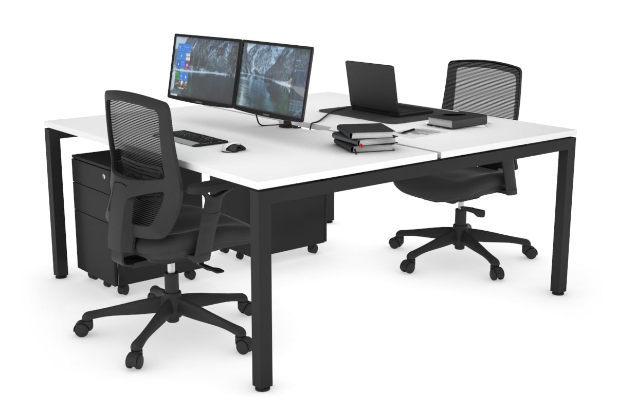 Quadro Square Legs 2-Person Office Workstation Desk - 1600L x 800W with Cable Management Scallop - Perfect for Shared Workspaces & Home Offices