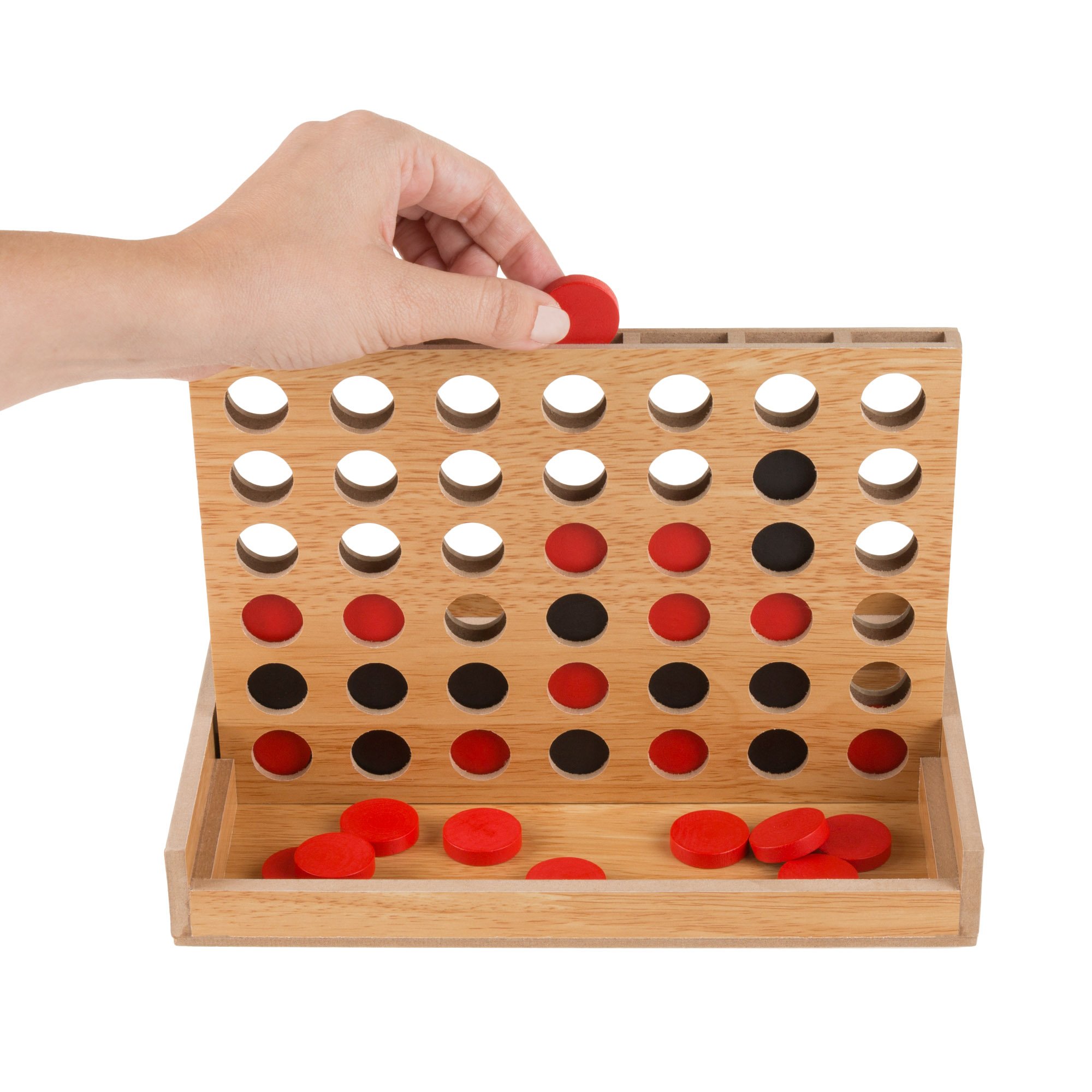 Classic Four in a Row Wooden Travel Board Game for Adults, Kids, Boys & Girls by Hey! Play! - Perfect for Family Game Nights, Travel, and Indoor Fun