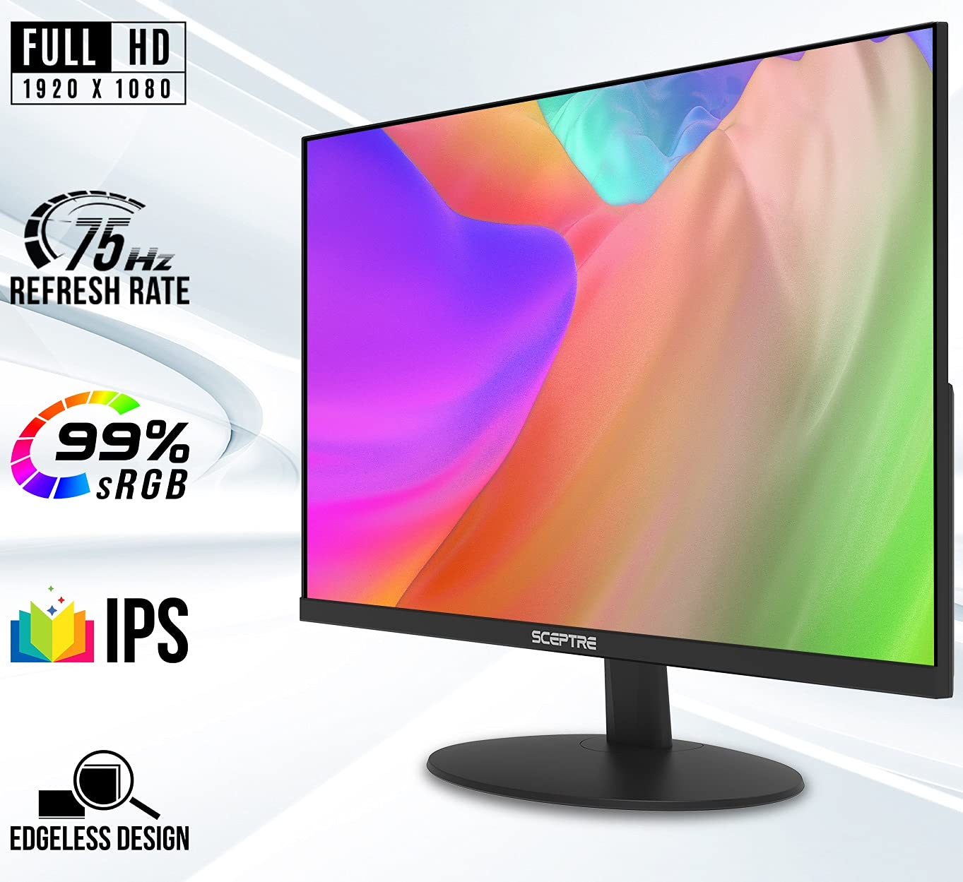Sceptre 24-Inch IPS LED Monitor 1080p Full HD 75Hz - HDMI VGA Ports with Built-in Speakers, Black (E248W-FPT) - Perfect for Home Office, Gaming & Business Workstations