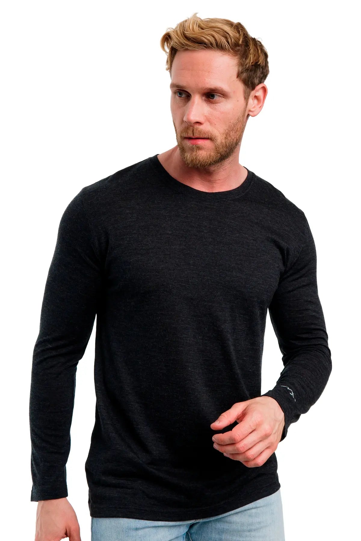 Premium Men's Merino Wool Long Sleeve Shirt - 165 GSM Heathered Black - Ideal for Hiking, Travel & Winter Layering