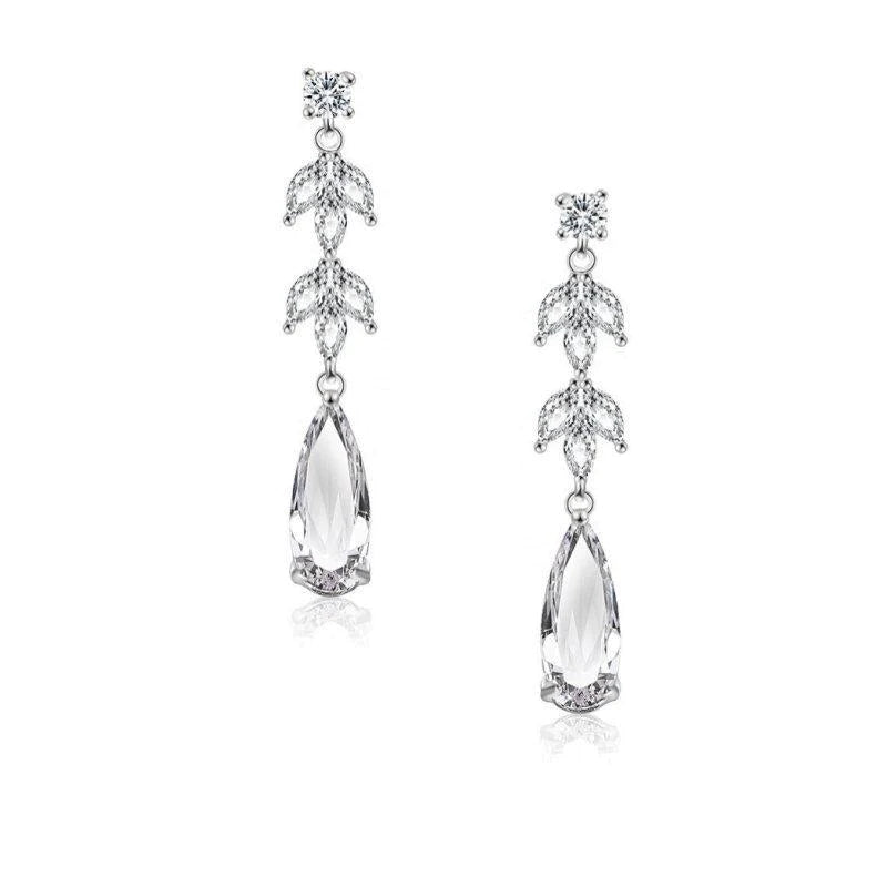 Crystal Drop Wedding Earrings for Bride - 925 Sterling Silver Dangle Earrings | Elegant Bridal Jewelry for Weddings, Prom & Special Occasions