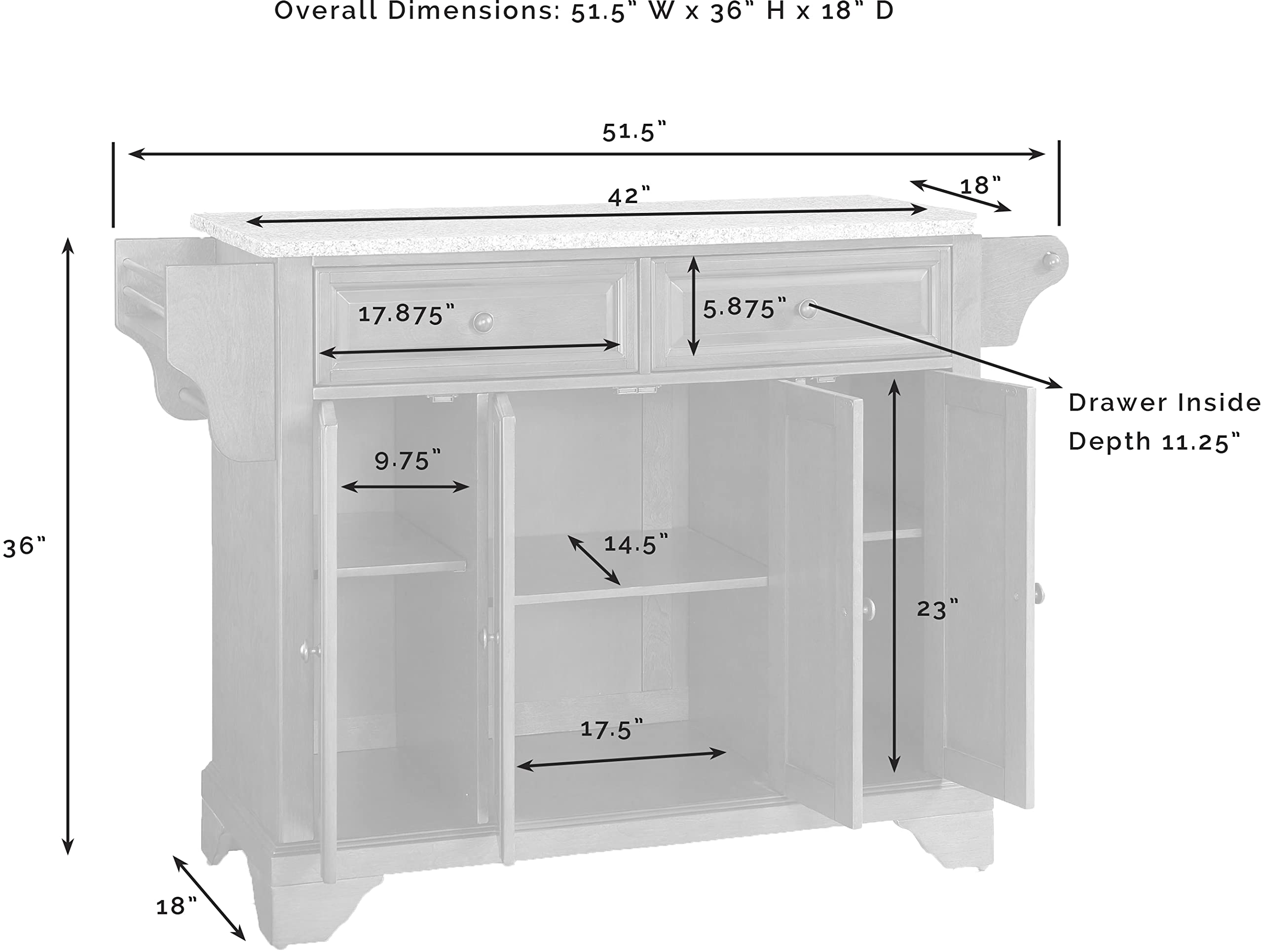 Crosley Lafayette Granite Top Rolling Kitchen Island Cart with Storage - Microwave Stand & Spice Rack - Black - Perfect for Small Kitchens, Apartments & Entertaining