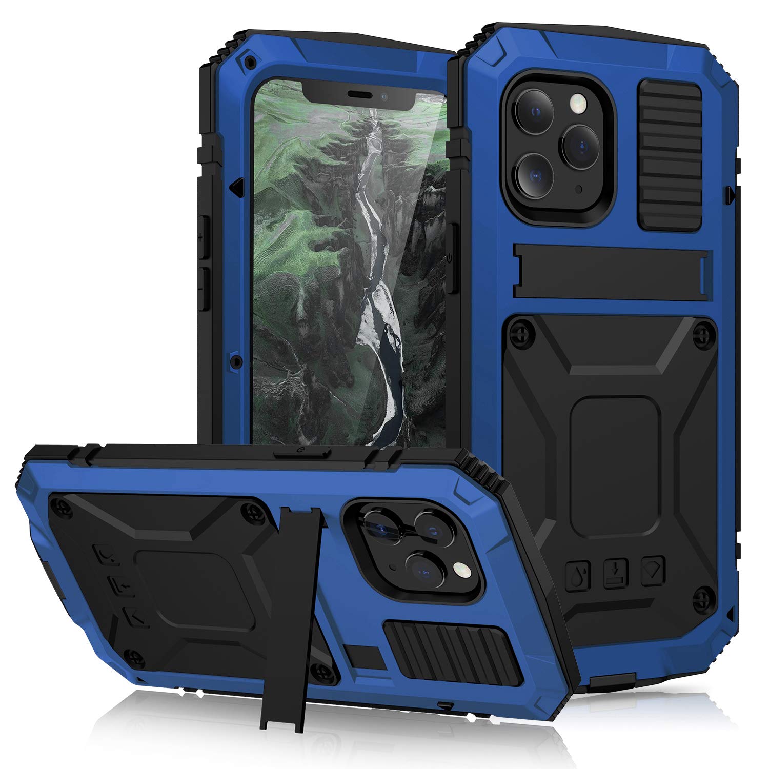 iPhone 12 Pro Max Case - Heavy Duty Hybrid Military Shockproof Rugged Cover with Built-in Screen Protector & Stand | Compatible with iPhone 12 Pro Max | Blue | Perfect for Outdoor Activities, Work & Travel Protection