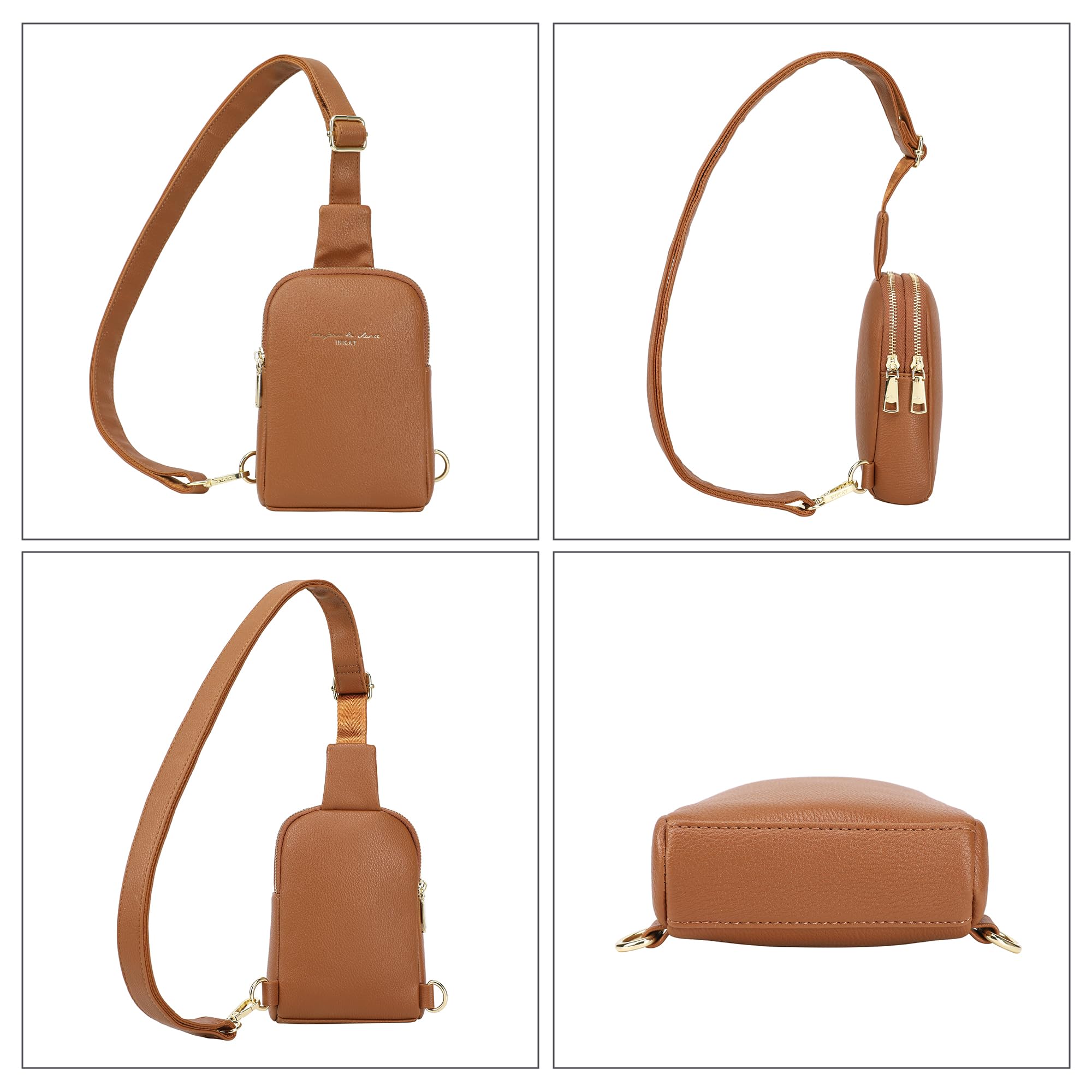 INICAT Genuine Leather Small Crossbody Sling Bag for Women - Stylish Fanny Pack Purse for Travel, Shopping & Everyday Use