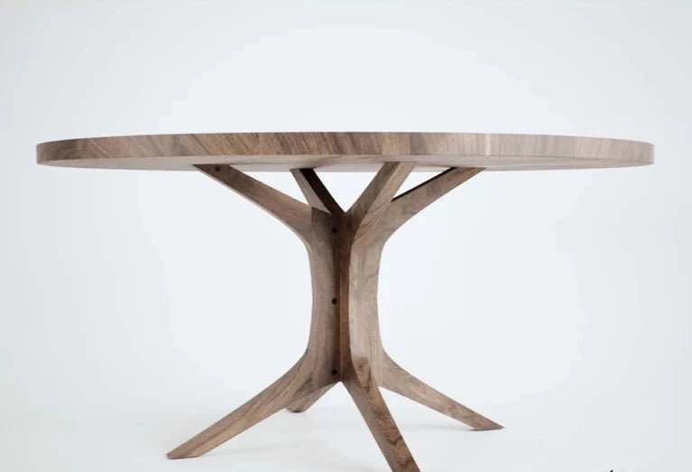 Handmade Designer Wooden Round Dining Table - Natural Brown Finish - Perfect for Farmhouse, Rustic & Modern Dining Rooms