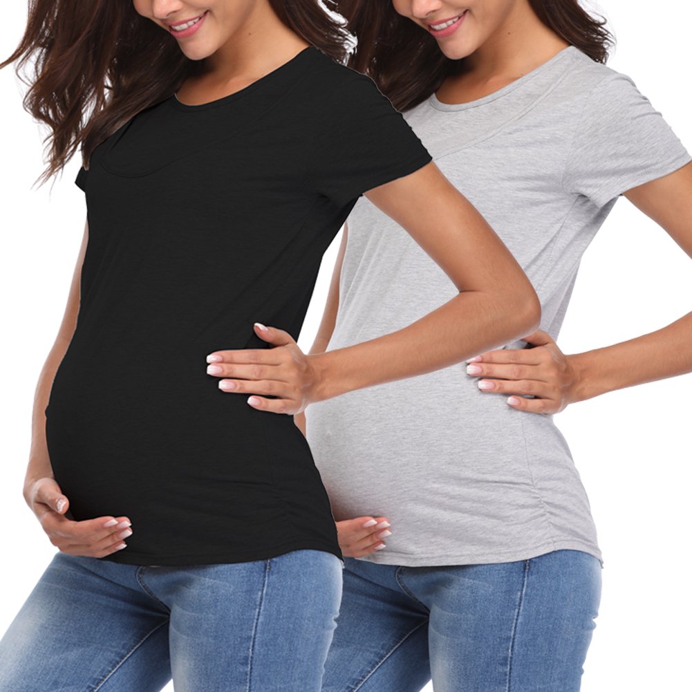 Comfortable Women's Maternity Nursing Tops - Soft Breastfeeding Shirts with Short Sleeves for Pregnancy & Nursing - Perfect for Casual Wear, Outings & Mother-Baby Bonding Time
