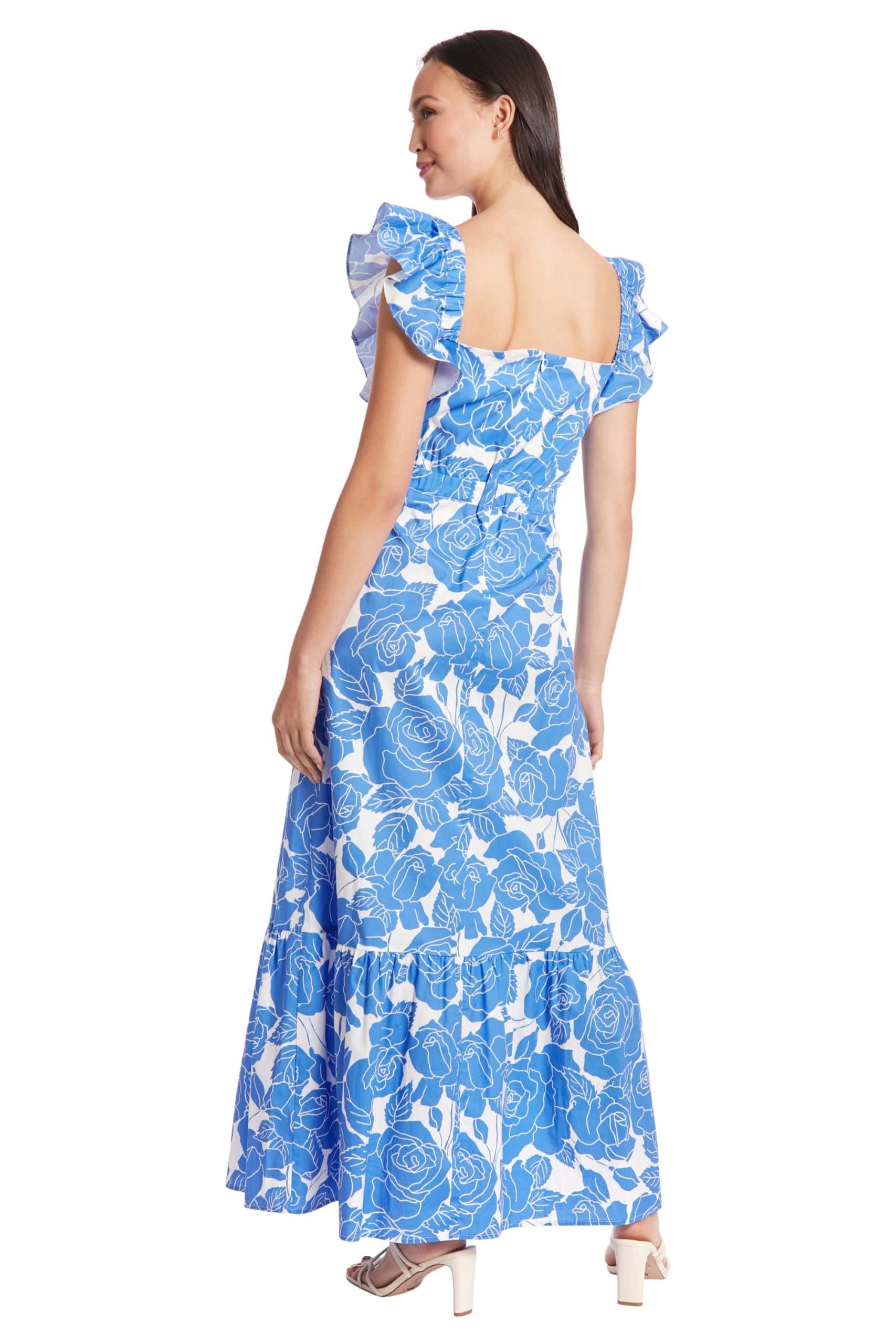 London Times Square Neck Maxi Ruffle Detail Summer Dress for Women - Elegant Flowy Beach Dress for Vacations, Parties & Date Nights